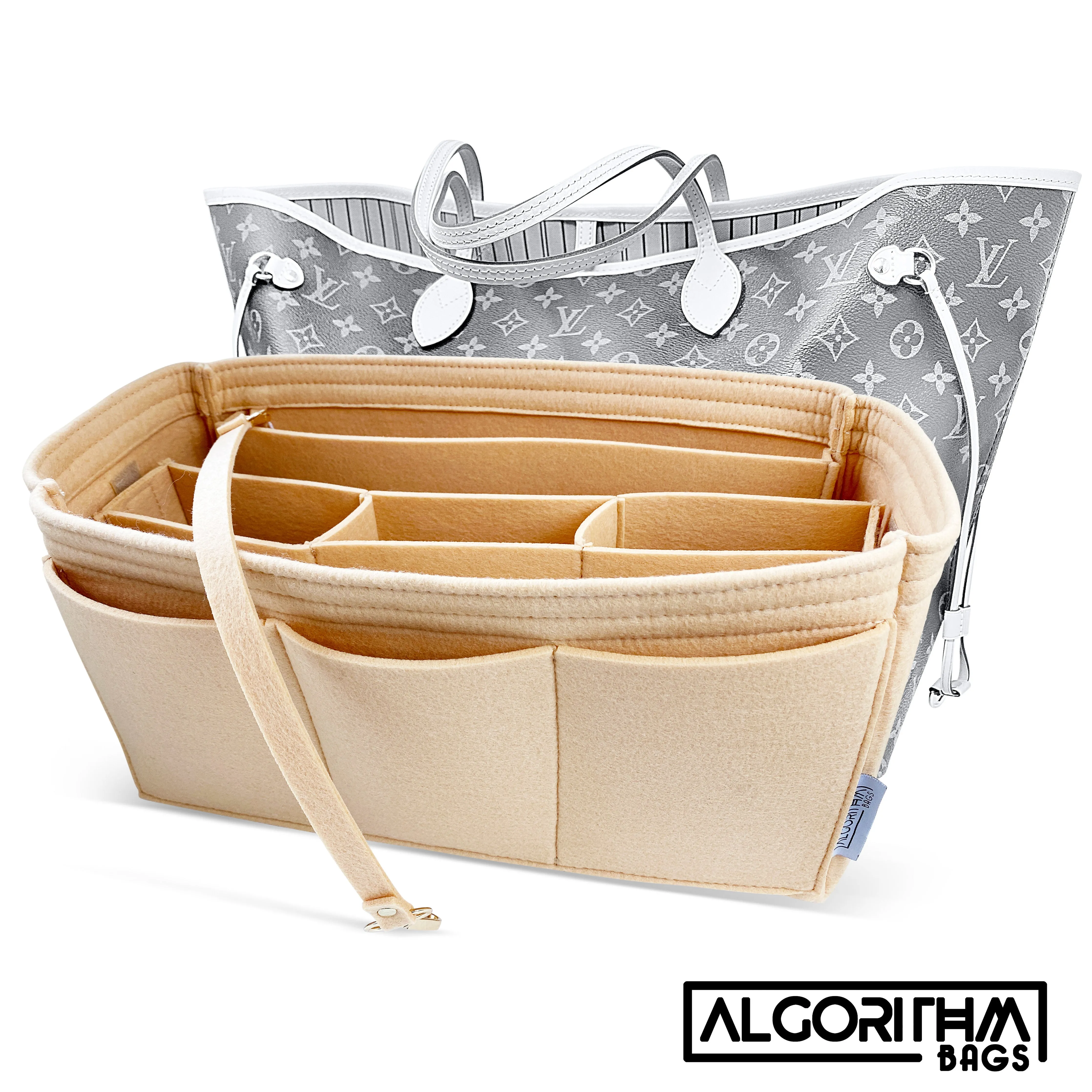 AlgorithmBags® LV Purse Organizer for Louis Vuitton Neverfull GM, Yellow Beige, 3mm Felt