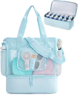BAGSMART Beach Bag for Women, Mesh Tote Bags with Zipper, Sandproof Vacation Essentials with Cooler for Swim Cruise Pool