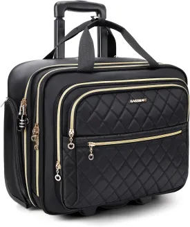 BAGSMART Women's Rolling Laptop Bag for 15.6 Inch Laptop, Underseat Carry-On Luggage with TSA Lock, Wheeled Computer Briefcase for Travel Work Business, Black