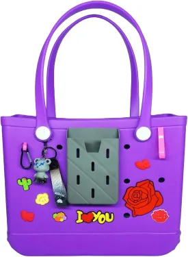 Beach Tote Bag Medium Size Rubber Rubber Tote Bags With Handles Consist OF Accessories Charm Phone Holder
