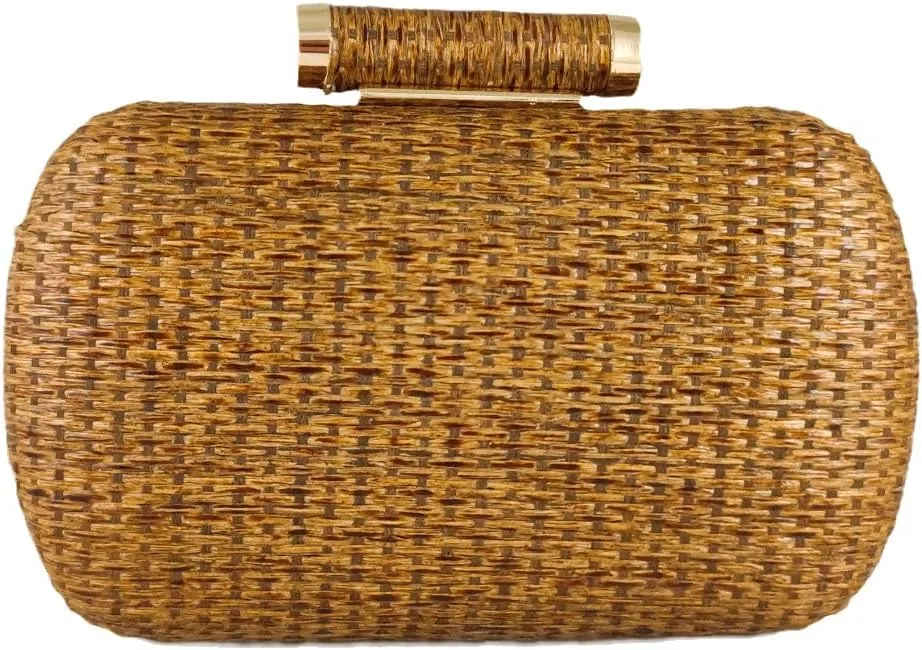 Boutique De FGG Straw Clutch Purse for Women Summer Beach Bag Wedding Hand-Woved Evening Handbags Wicker clutch Bag,Mini