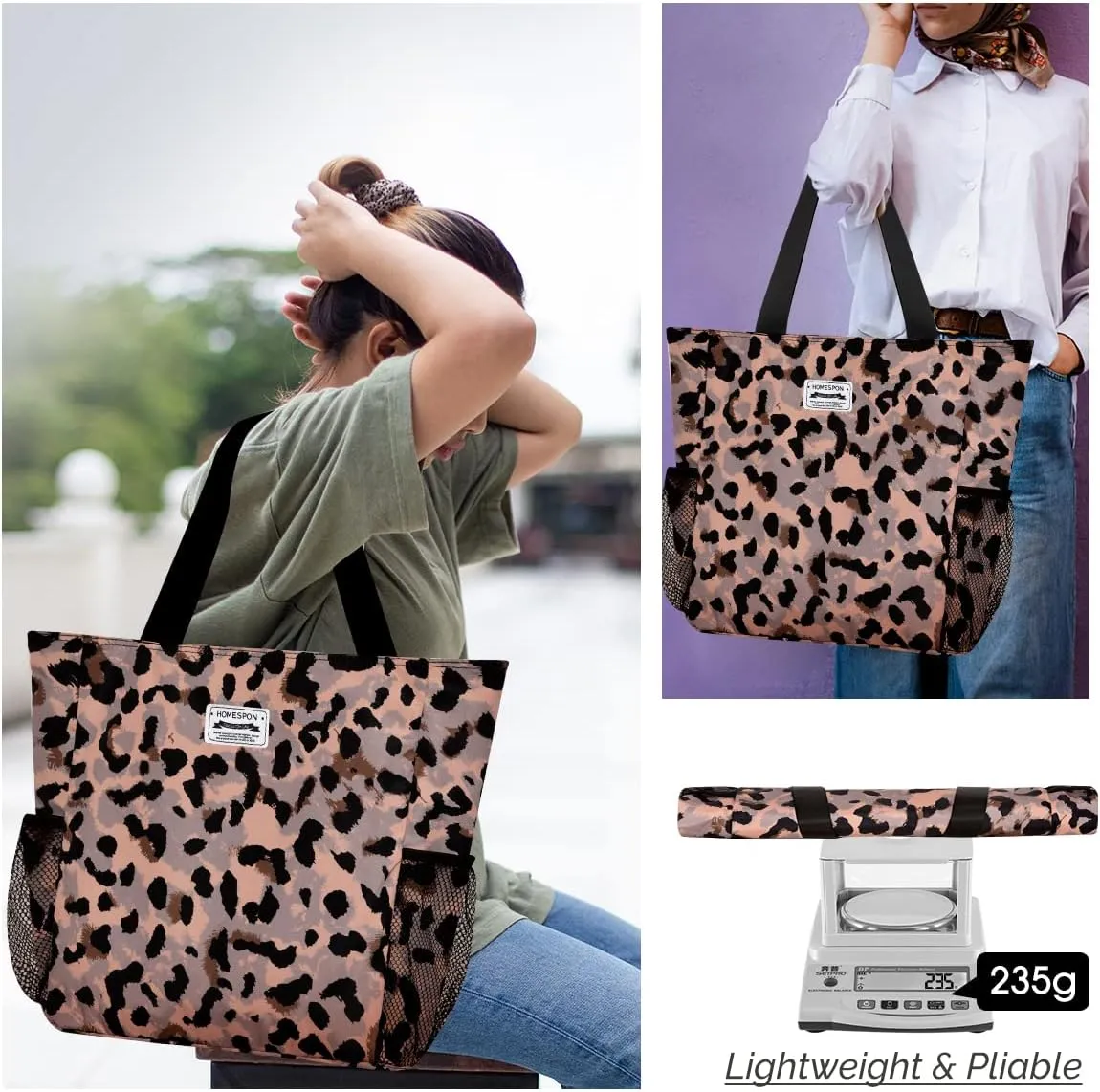 Buringer Large Waterproof Beach Bag for Women Sandproof Tote Bag with Zipper and Pockets Pool Bag for Travel Gym Vacation
