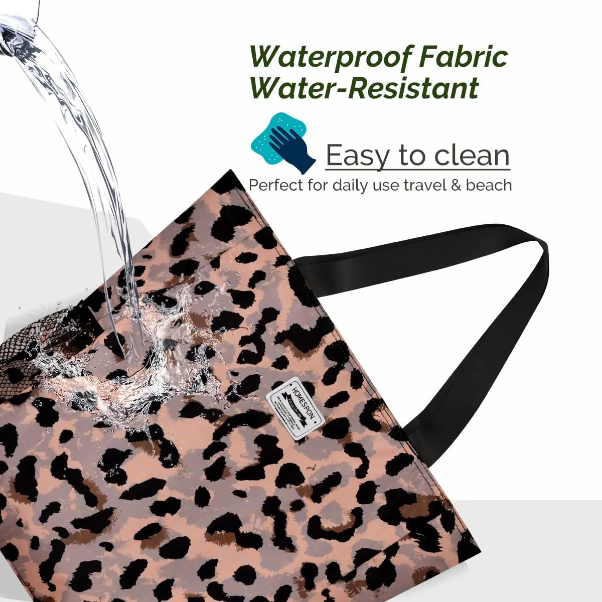Buringer Large Waterproof Beach Bag for Women Sandproof Tote Bag with Zipper and Pockets Pool Bag for Travel Gym Vacation