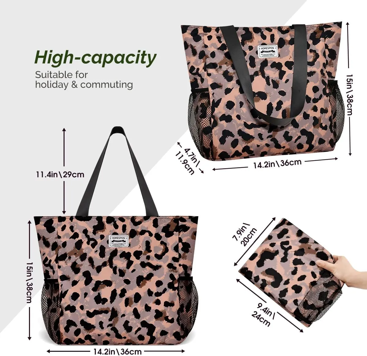 Buringer Large Waterproof Beach Bag for Women Sandproof Tote Bag with Zipper and Pockets Pool Bag for Travel Gym Vacation