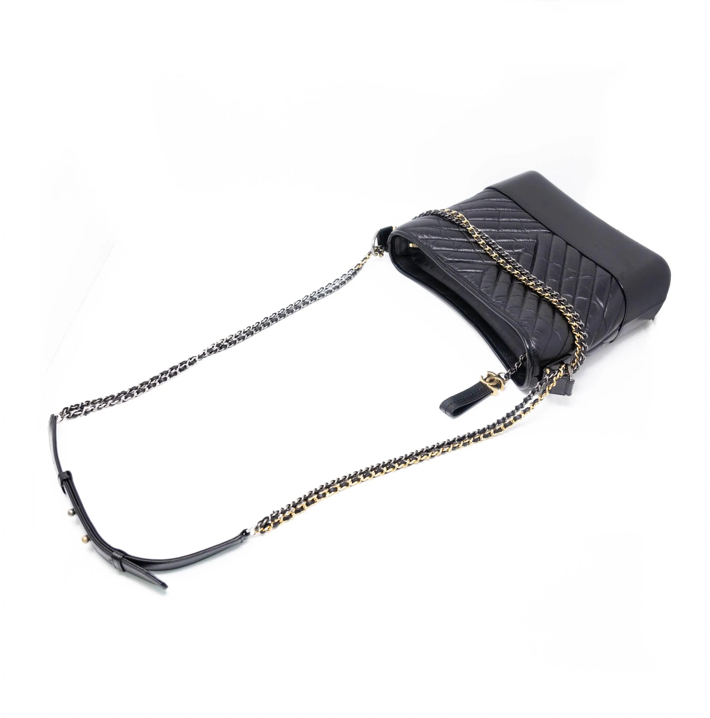 Chanel Black Chevron Medium Gabrielle Hobo