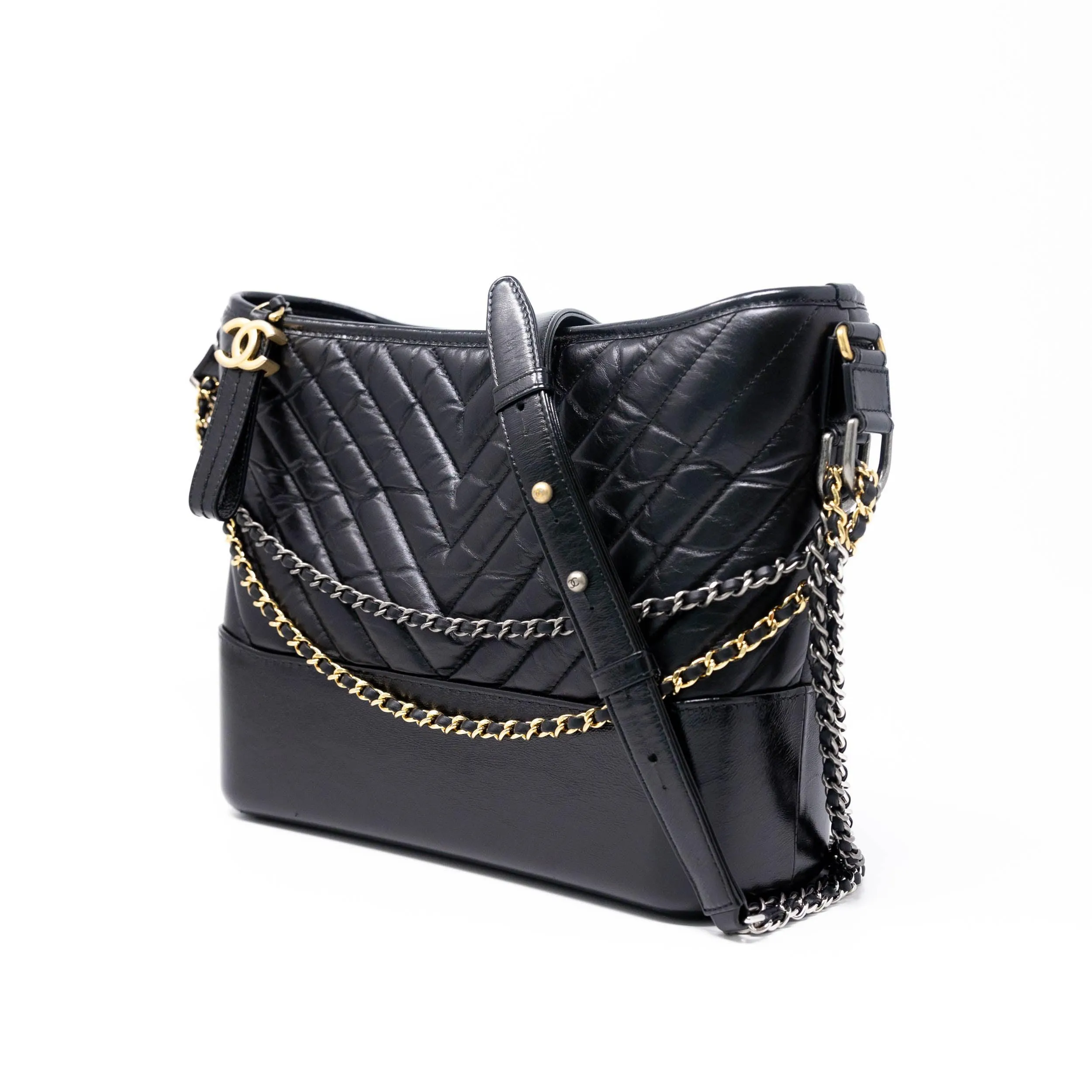 Chanel Black Chevron Medium Gabrielle Hobo