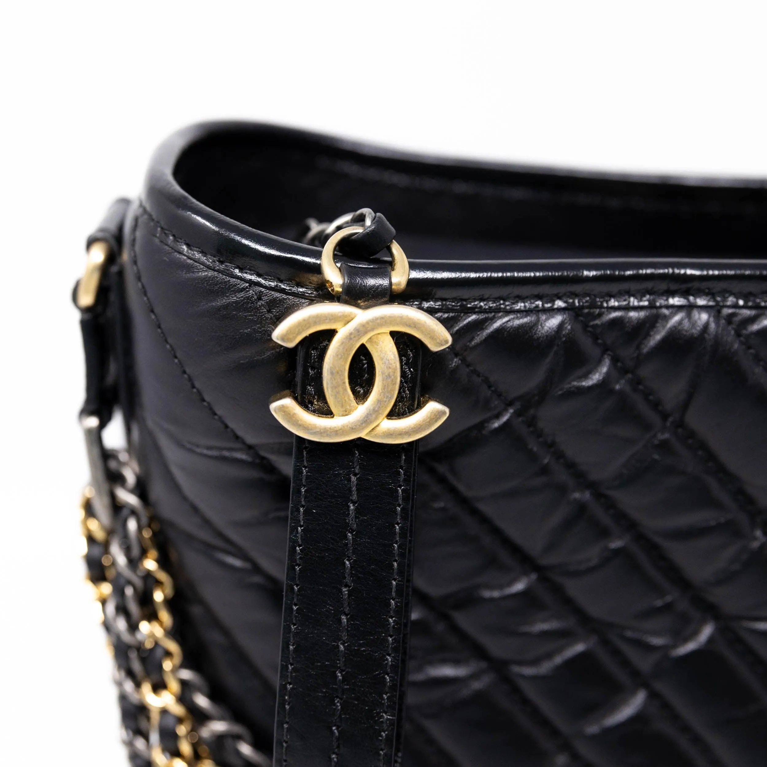 Chanel Black Chevron Medium Gabrielle Hobo