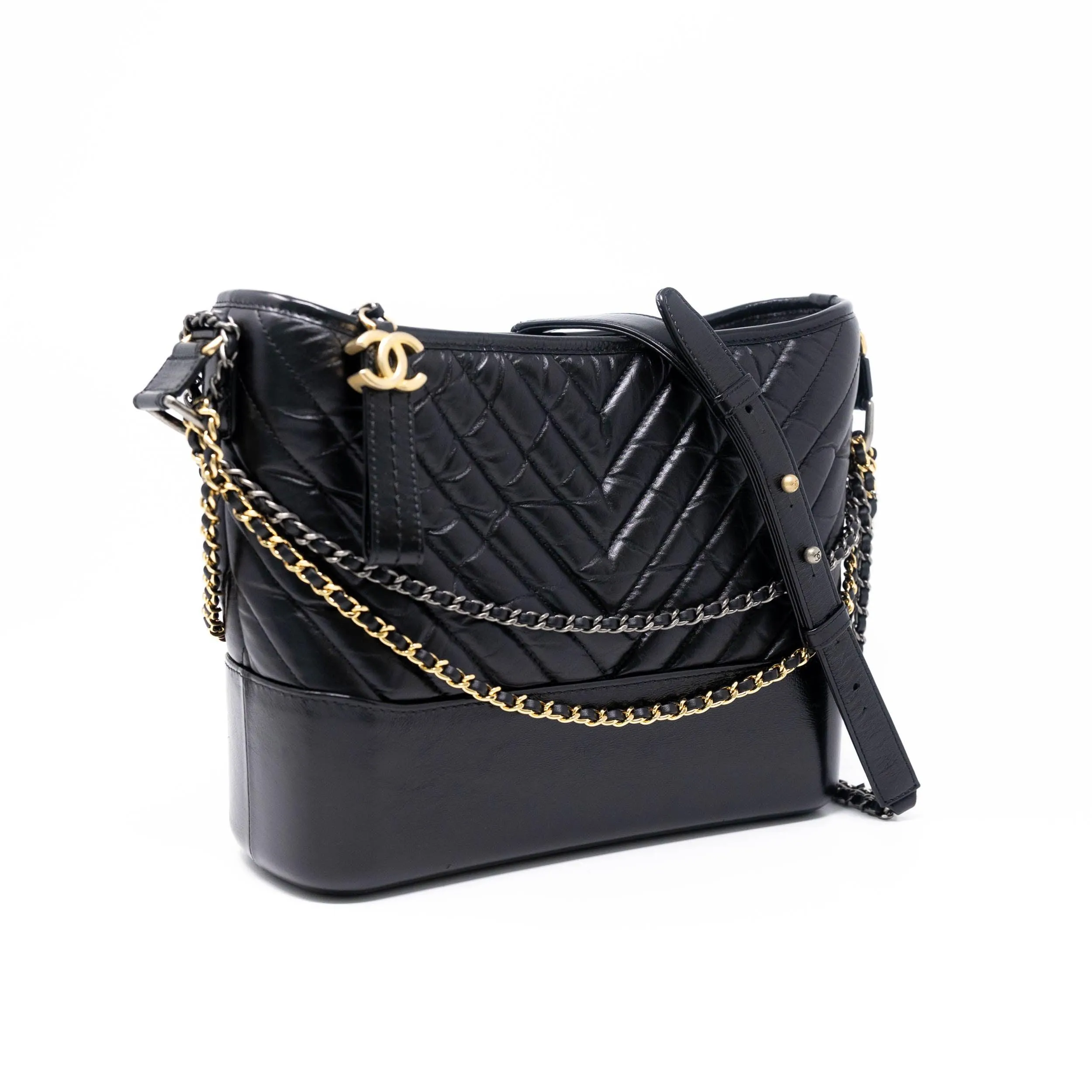 Chanel Black Chevron Medium Gabrielle Hobo