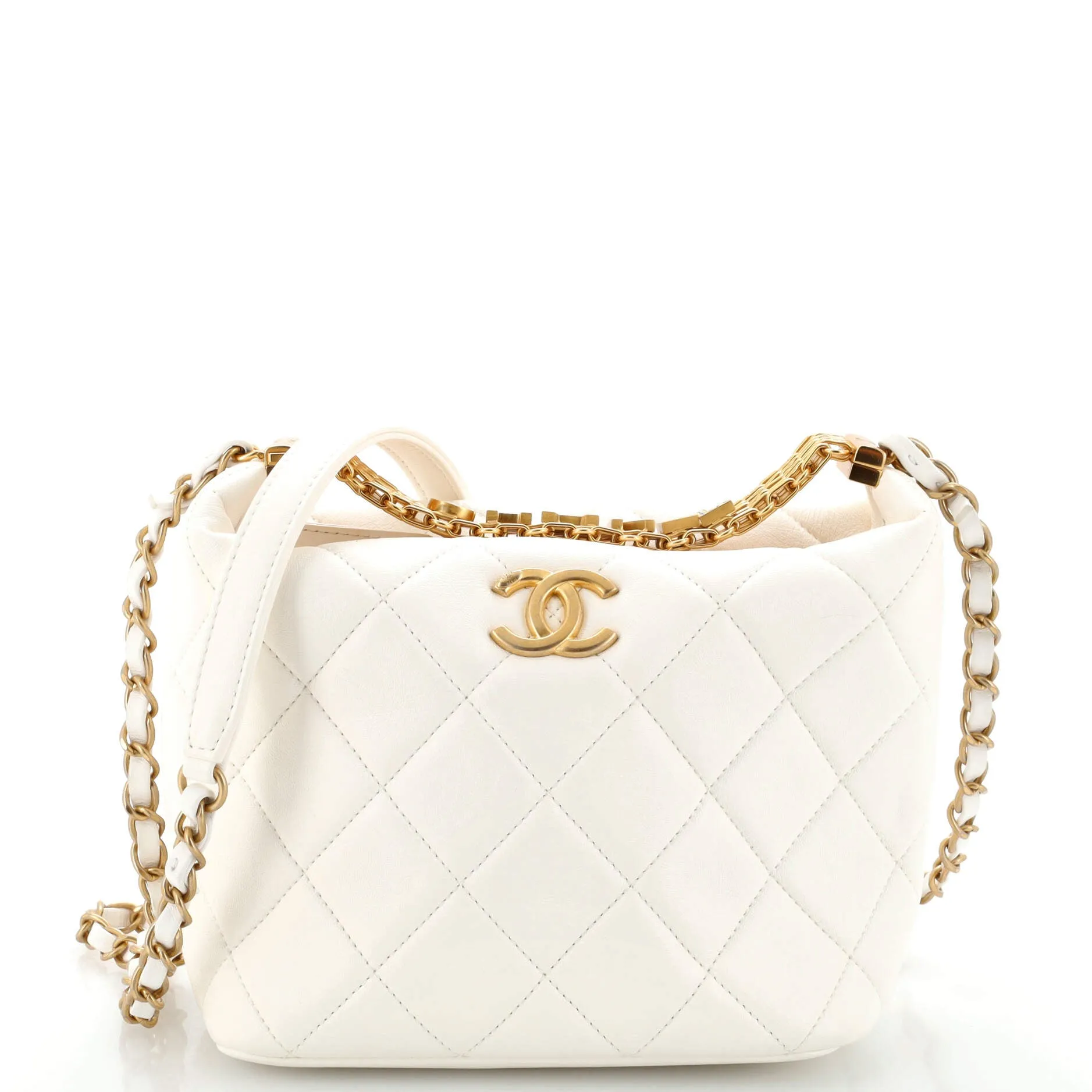 CHANEL Crystal Logo Letters Chain Handle Hobo Quilted Lambskin Small