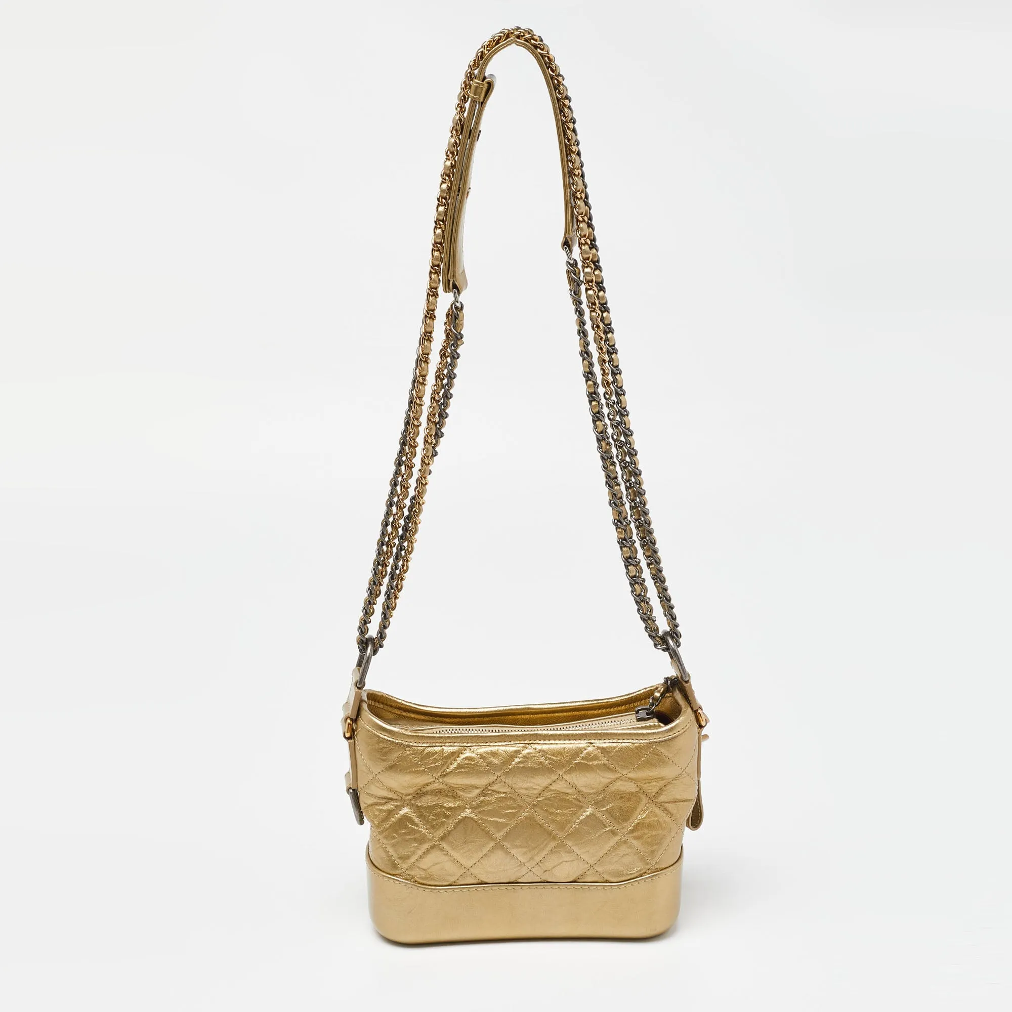 CHANEL Gold Quilted Aged Leather Small Gabrielle Hobo
