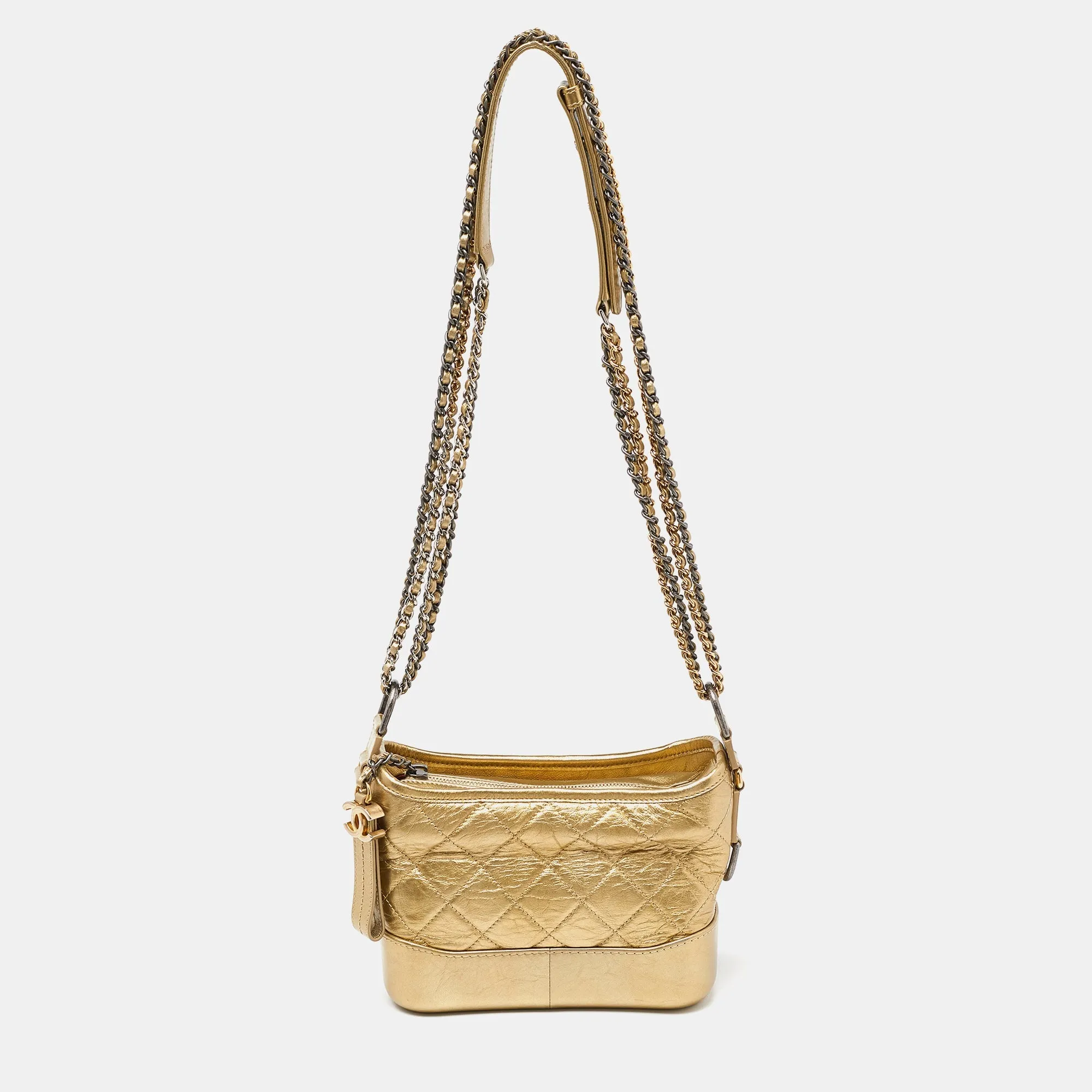 CHANEL Gold Quilted Aged Leather Small Gabrielle Hobo