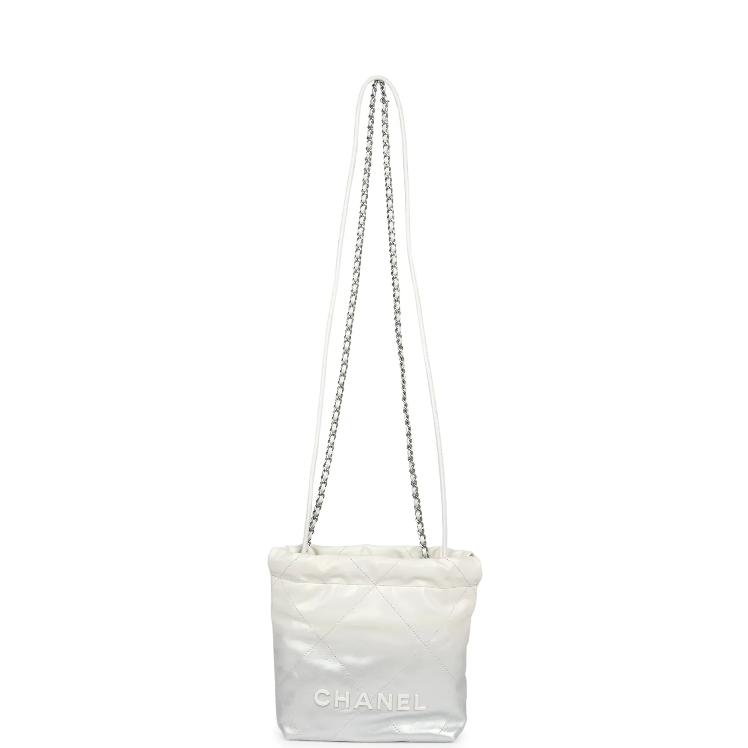 Chanel Mini 22 Bag White and Silver Ombre Metallic Calfskin Silver Hardware