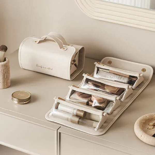 Chic Makeup Bag - Foldable - Portable For Travel - Beige - Brown