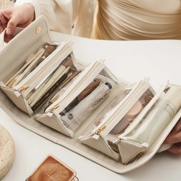 Chic Makeup Bag - Foldable - Portable For Travel - Beige - Brown