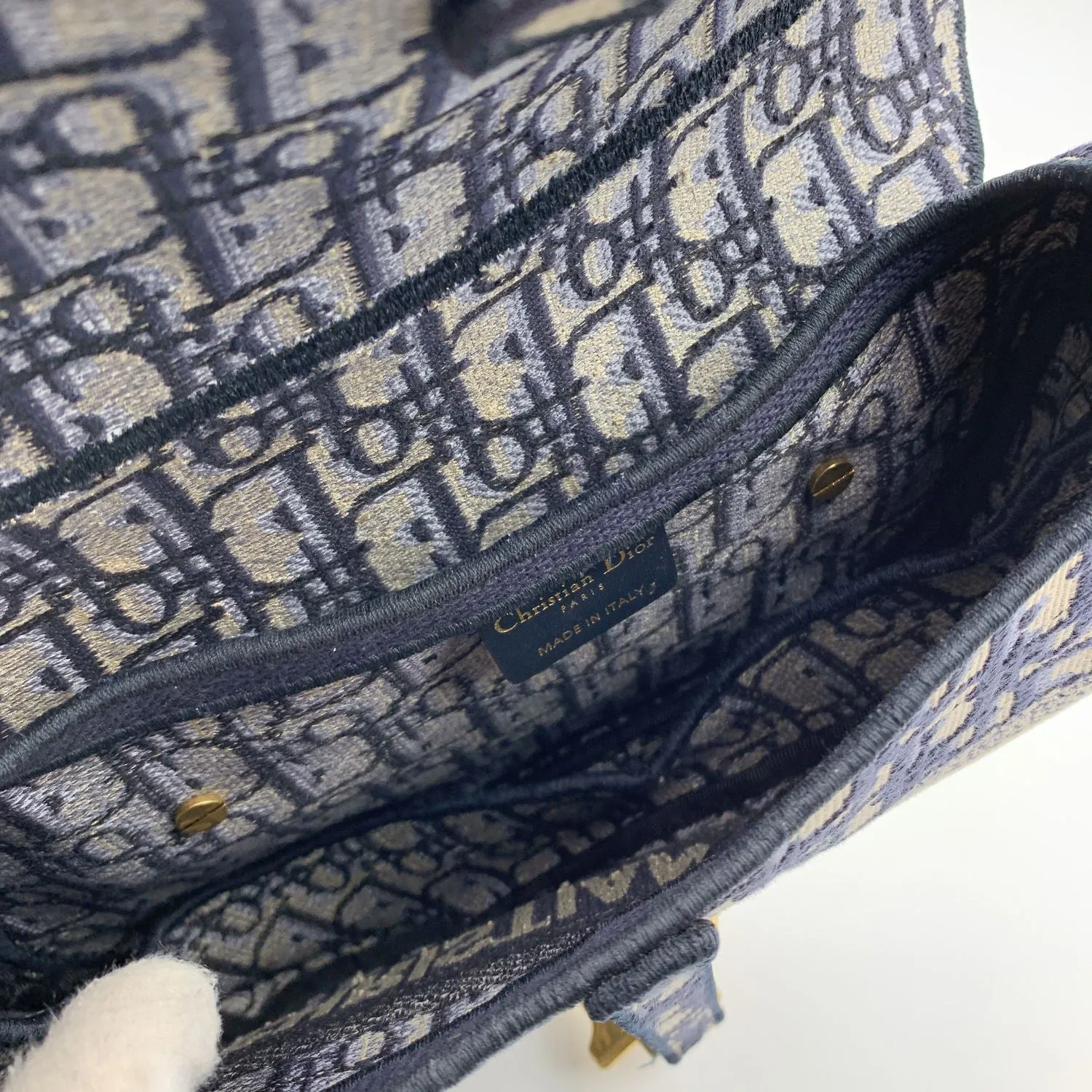 CHRISTIAN DIOR Blue Jacquard Oblique Canvas Embroidery Saddle Bag