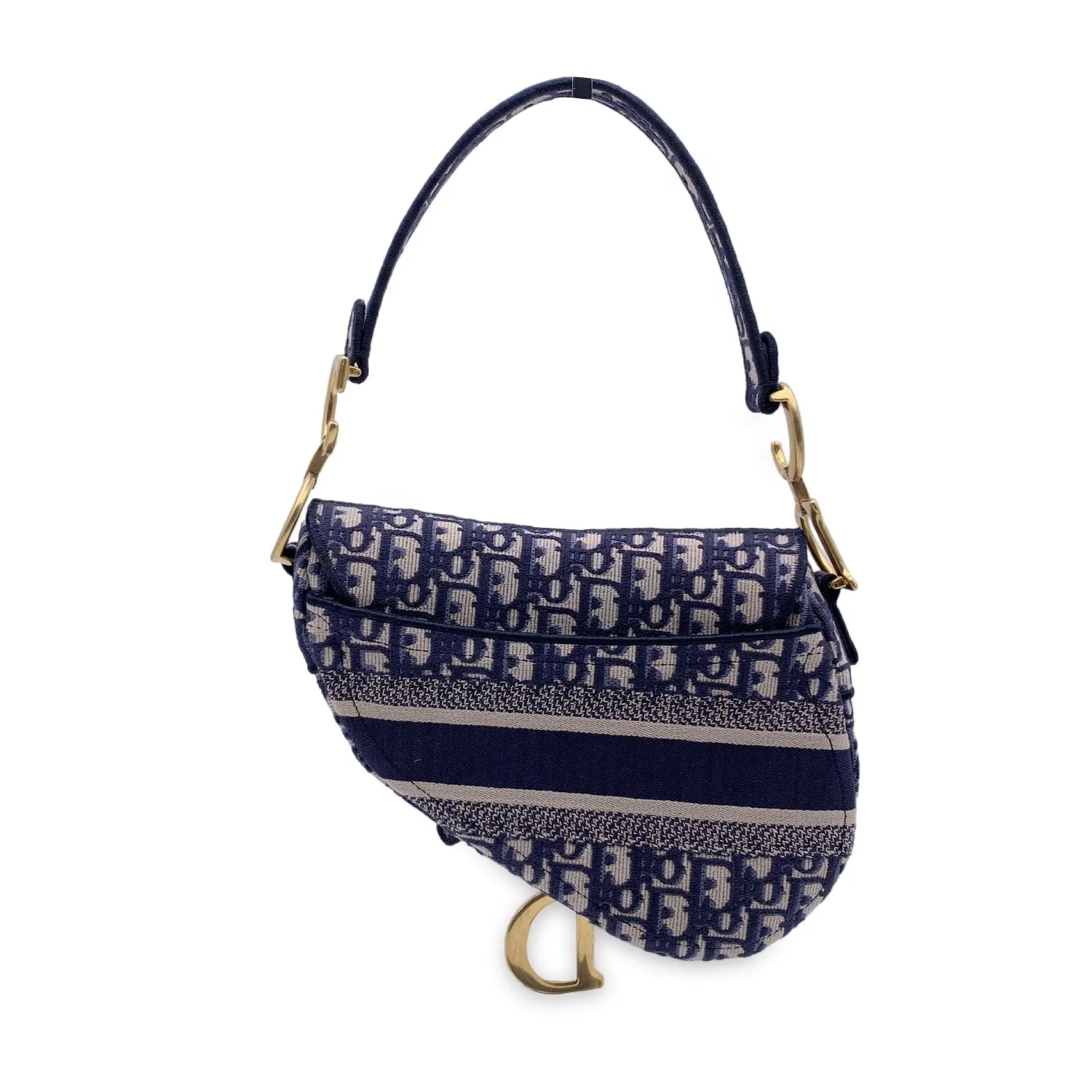 CHRISTIAN DIOR Blue Jacquard Oblique Canvas Embroidery Saddle Bag