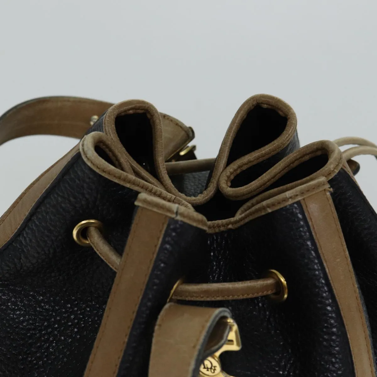 CHRISTIAN DIOR Shoulder Bag Leather Black Auth yk11682