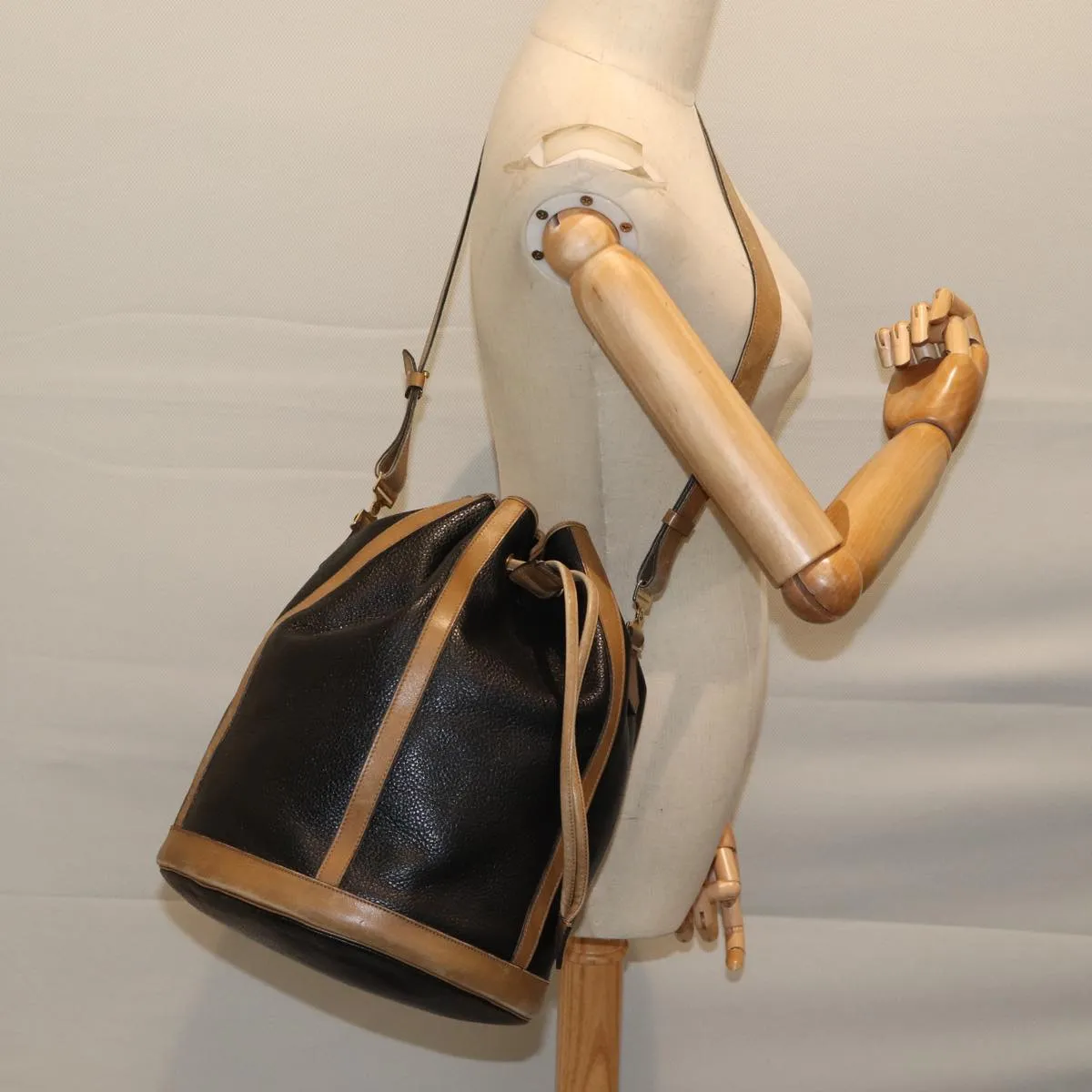 CHRISTIAN DIOR Shoulder Bag Leather Black Auth yk11682