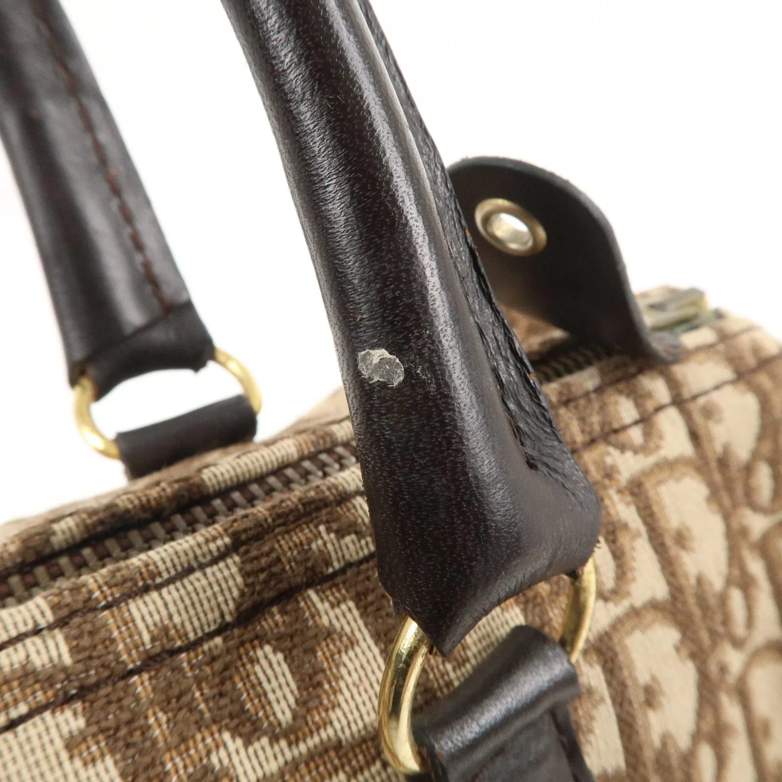 Christian Dior Trotter Canvas Leather Boston Bag Brown