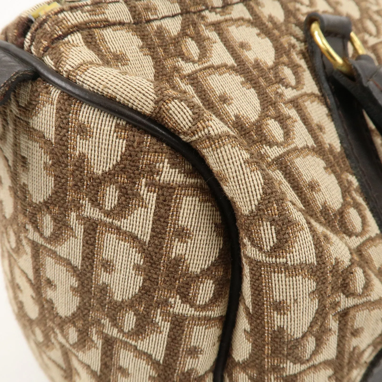 Christian Dior Trotter Canvas Leather Boston Bag Brown