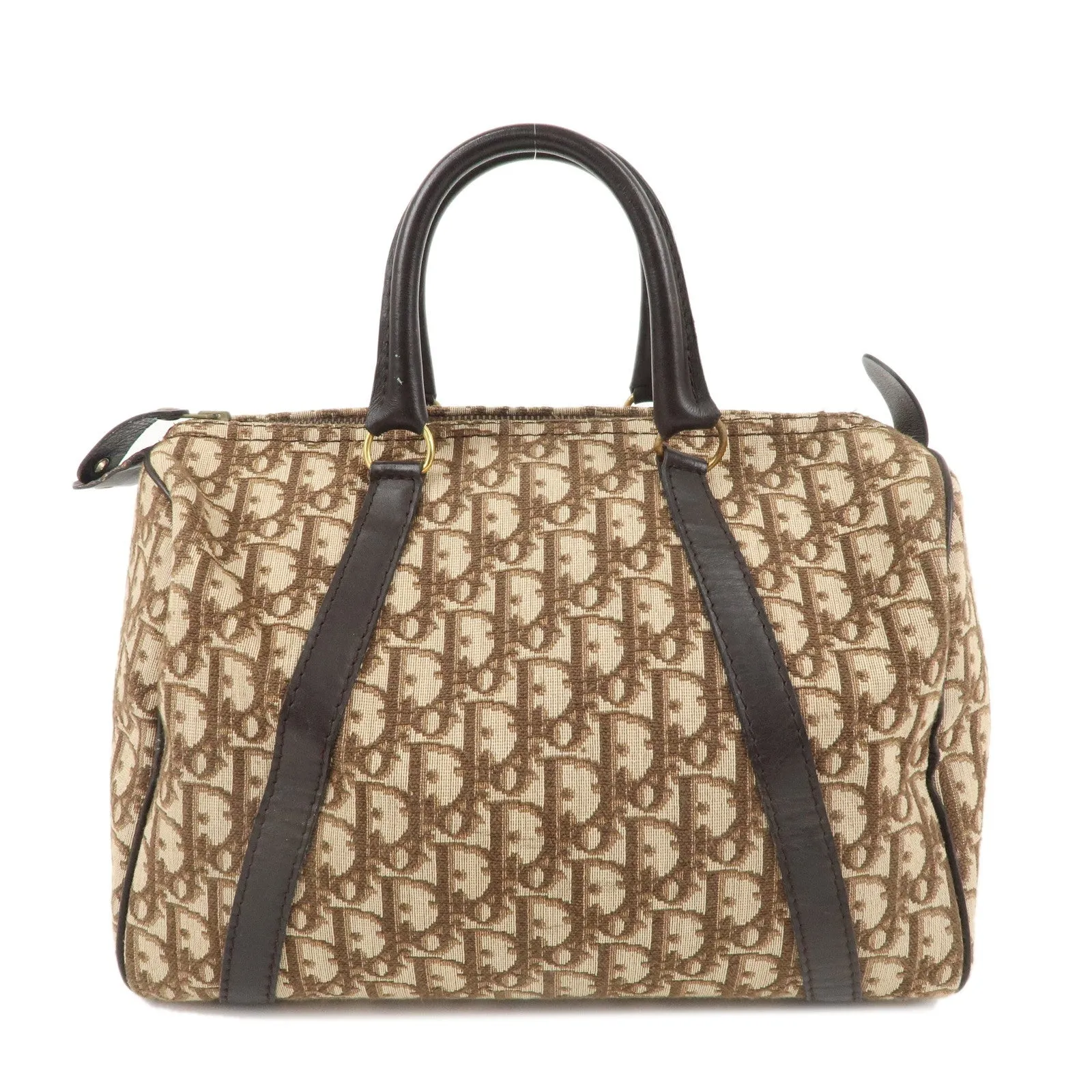 Christian Dior Trotter Canvas Leather Boston Bag Brown