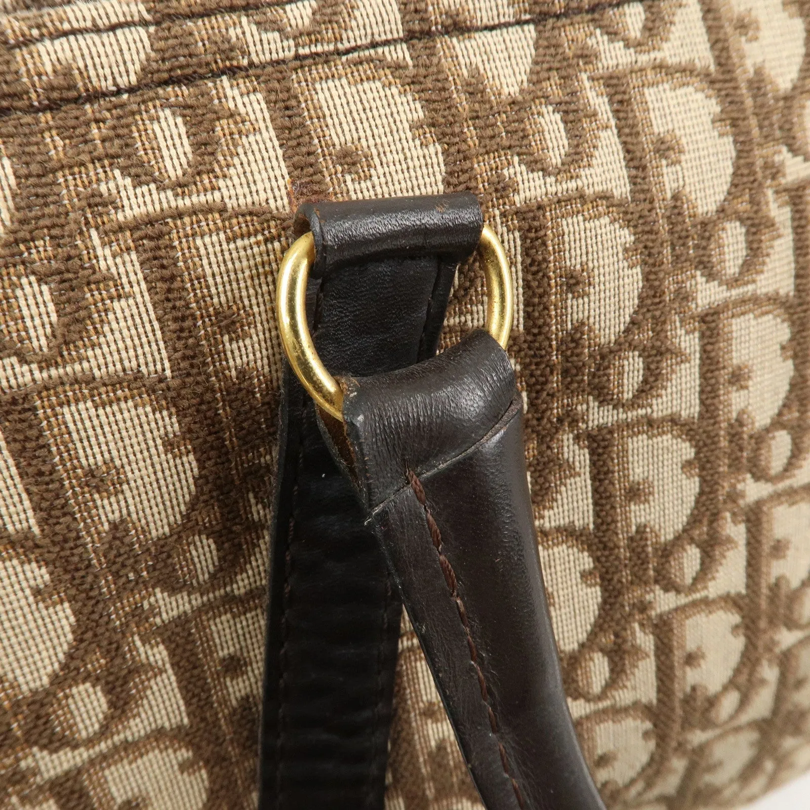 Christian Dior Trotter Canvas Leather Boston Bag Brown