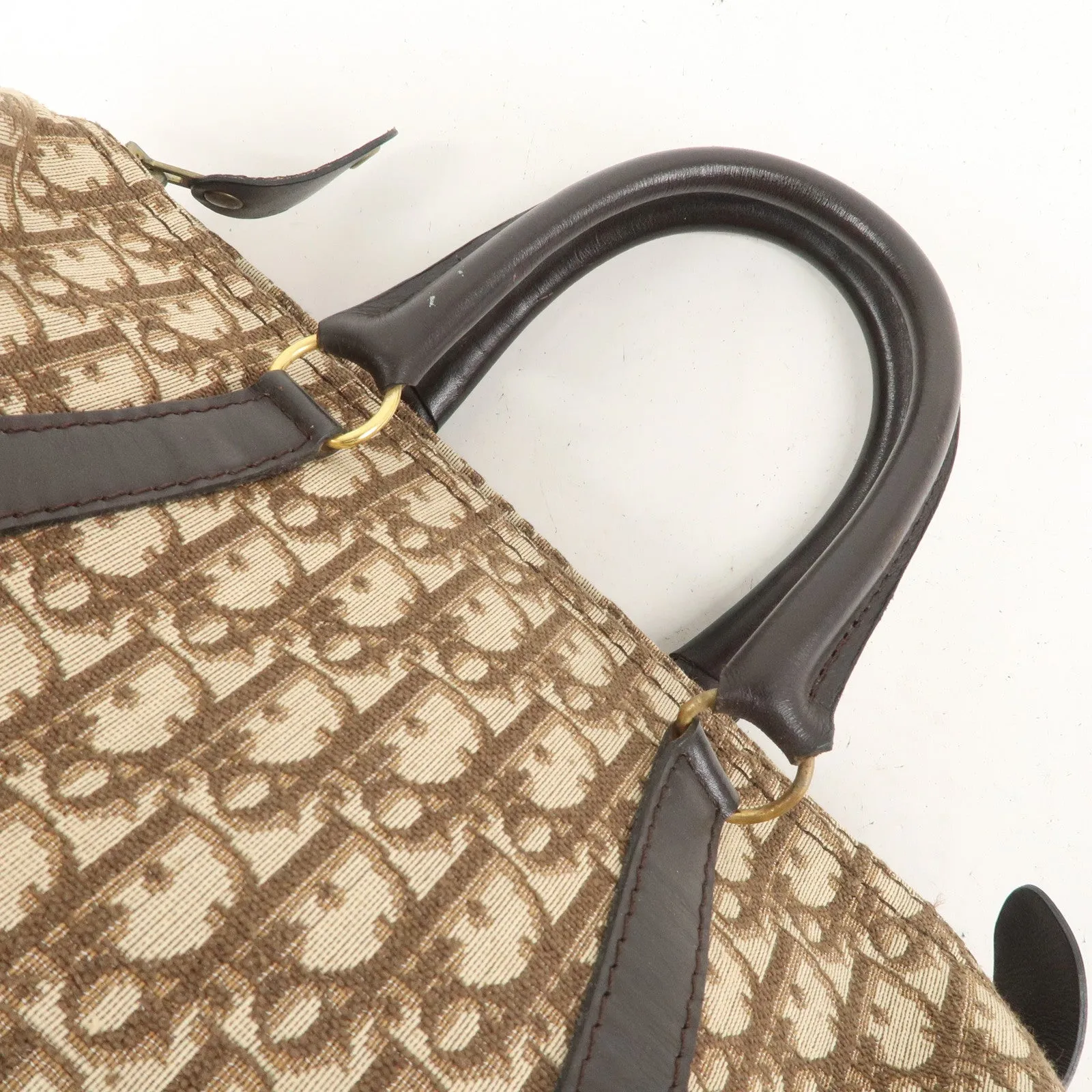 Christian Dior Trotter Canvas Leather Boston Bag Brown