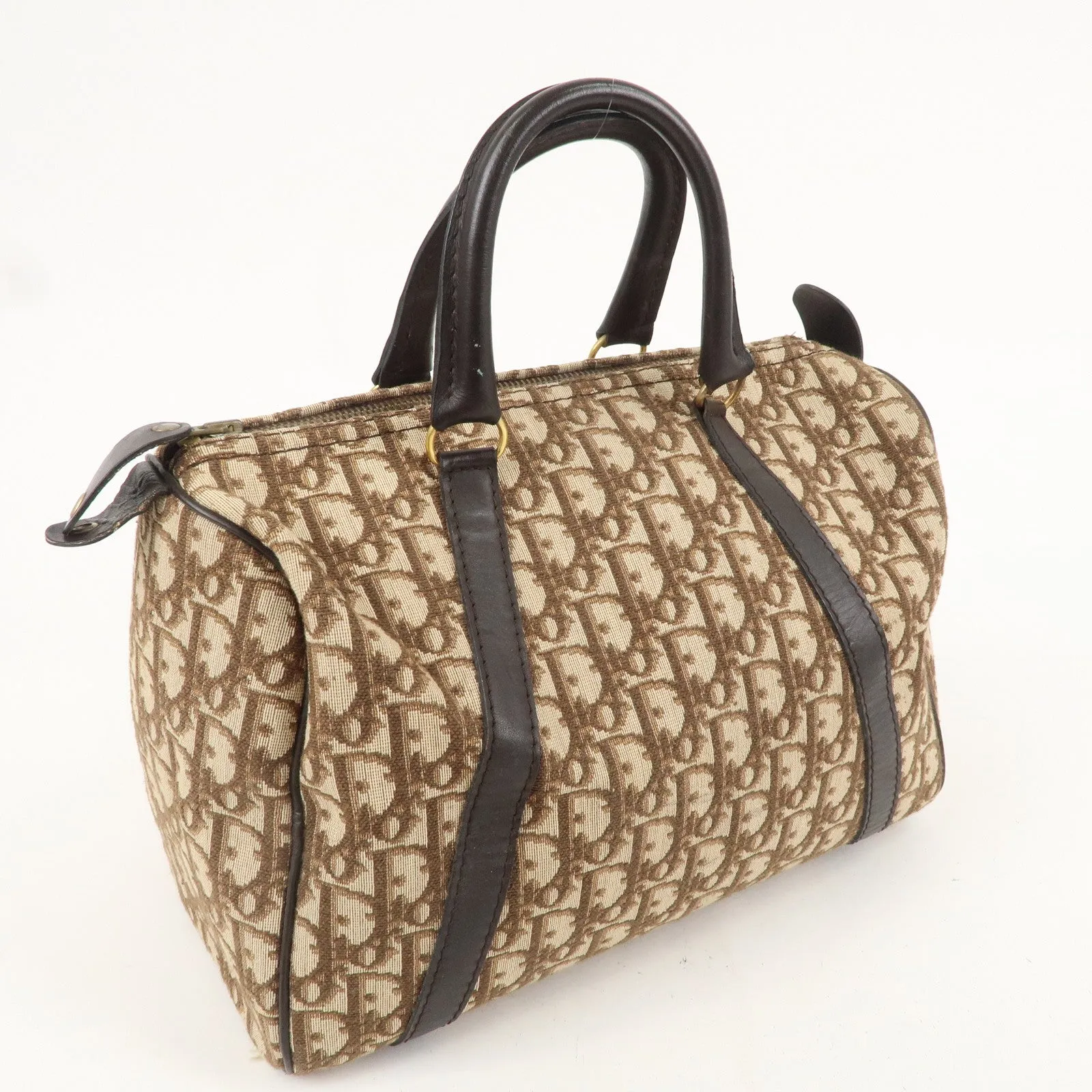 Christian Dior Trotter Canvas Leather Boston Bag Brown