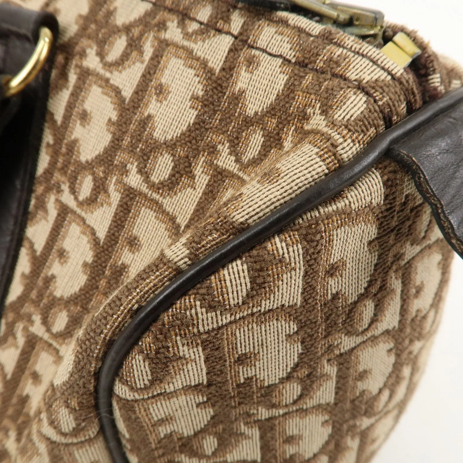 Christian Dior Trotter Canvas Leather Boston Bag Brown