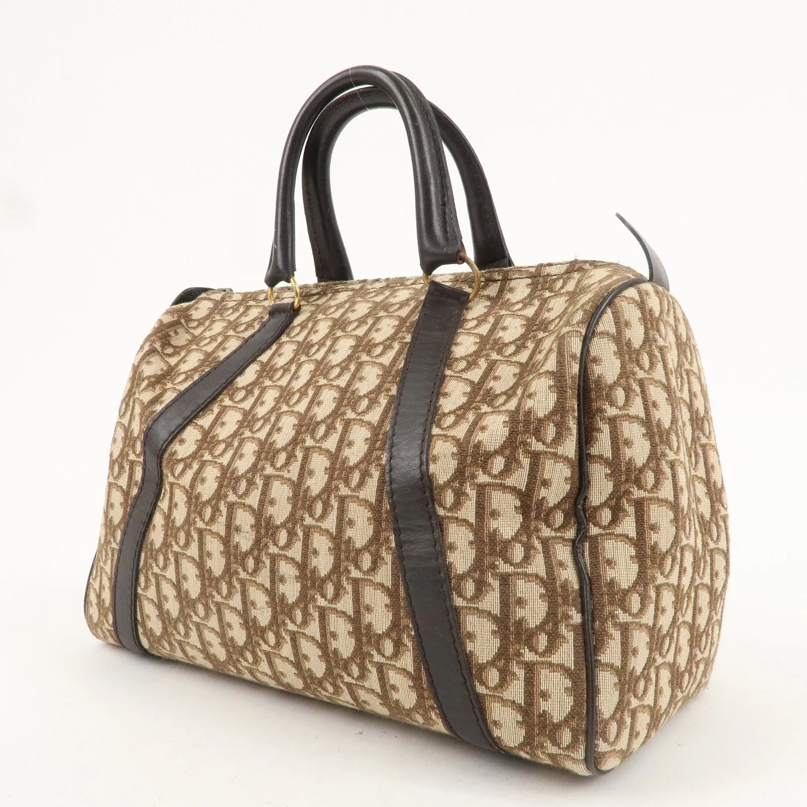 Christian Dior Trotter Canvas Leather Boston Bag Brown