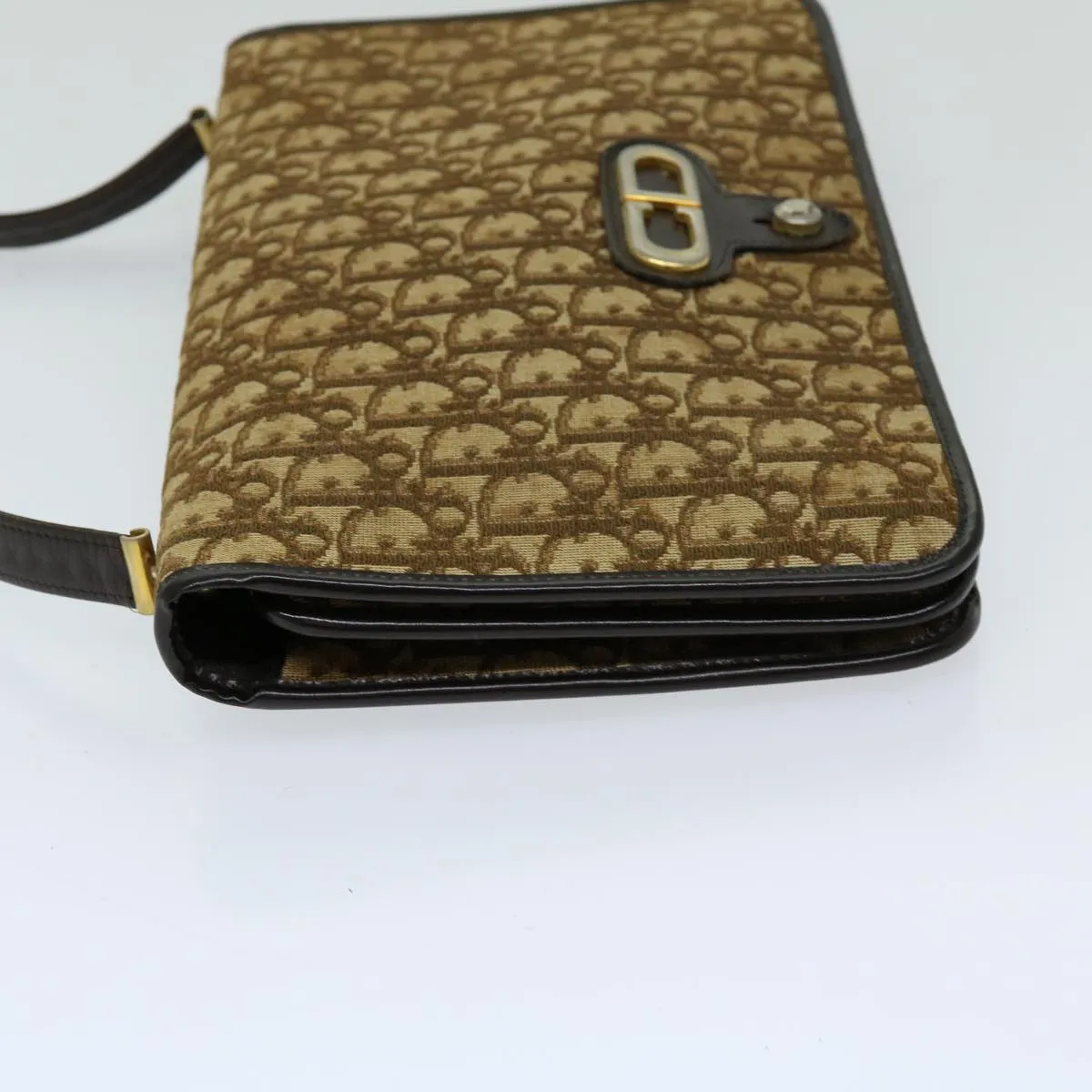CHRISTIAN DIOR Trotter Canvas Shoulder Bag Canvas Brown Auth fm3282