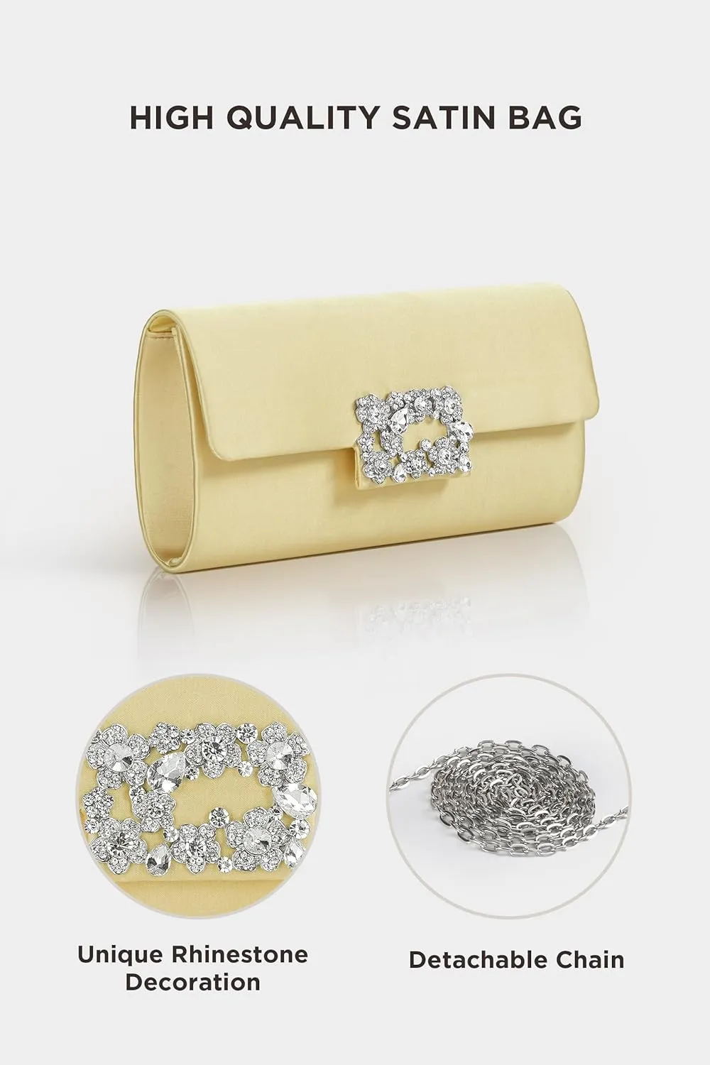 Coucoland Clutch Purses for Women - Satin Evening Bag Crystal Embellished Handbag for Bride Party Prom Wedding
