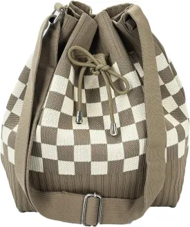 Crochet Checkered Bucket Bag Women Knit Shoulder Tote Hobo Bags Crossbody Purse Summer Beach Bag Drawstring Handbag 2025