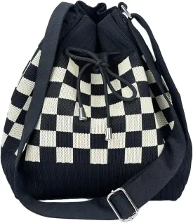 Crochet Checkered Bucket Bag Women Knit Shoulder Tote Hobo Bags Crossbody Purse Summer Beach Bag Drawstring Handbag 2025