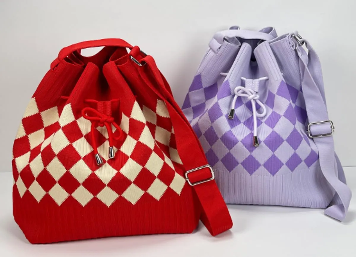 Crochet Checkered Bucket Bag Women Knit Shoulder Tote Hobo Bags Crossbody Purse Summer Beach Bag Drawstring Handbag 2025