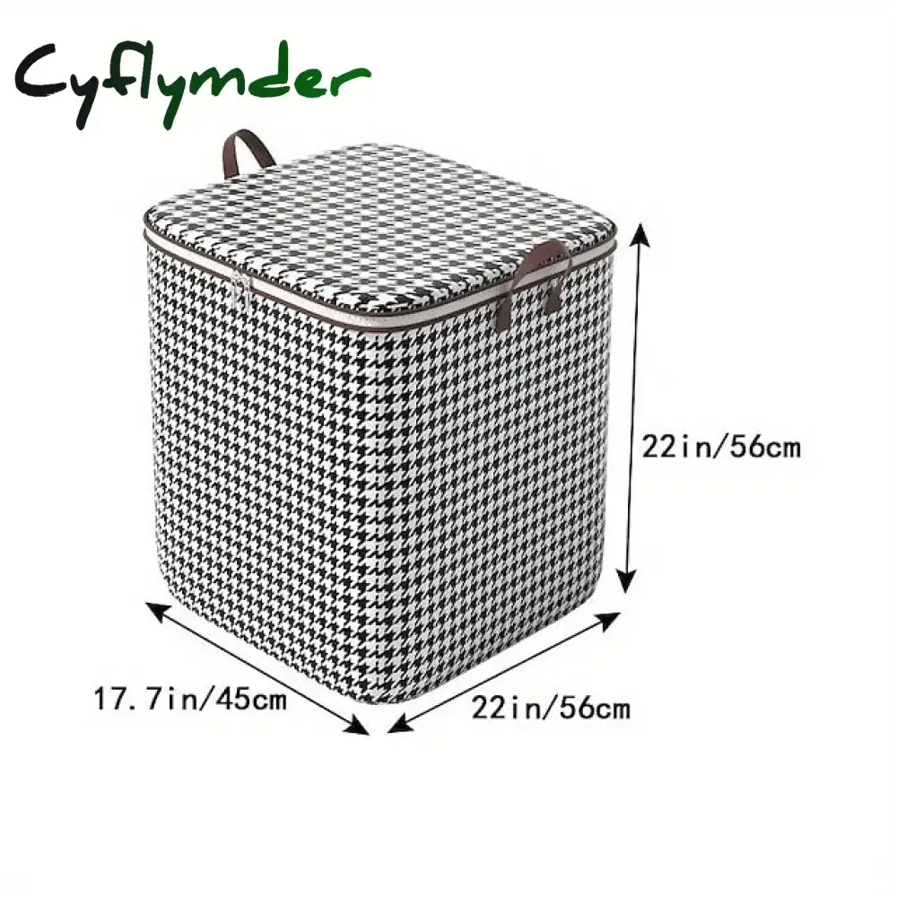 Cyflymder 1pc Clothes Storage Bag, Houndstooth Pattern Foldable Fabric Storage Bag, Large Capacity Waterproof Moisture-proof Cotton Quilt Storage Bag, Home Organization And Storage