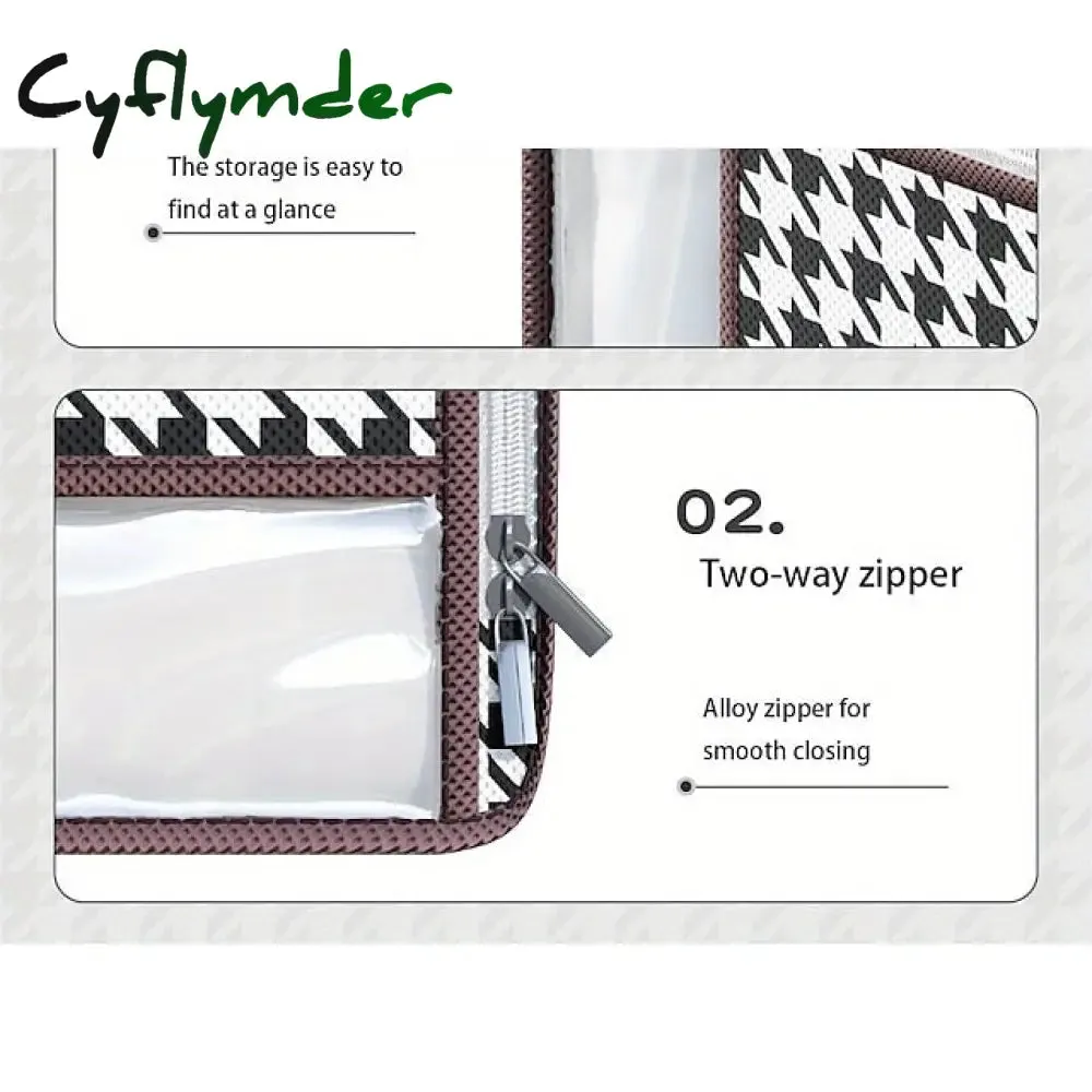 Cyflymder 1pc Clothes Storage Bag, Houndstooth Pattern Foldable Fabric Storage Bag, Large Capacity Waterproof Moisture-proof Cotton Quilt Storage Bag, Home Organization And Storage