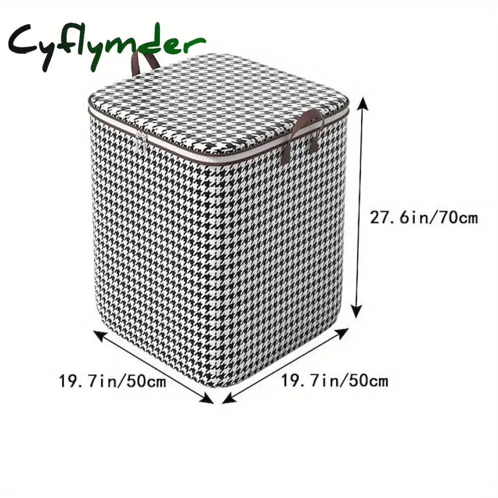 Cyflymder 1pc Clothes Storage Bag, Houndstooth Pattern Foldable Fabric Storage Bag, Large Capacity Waterproof Moisture-proof Cotton Quilt Storage Bag, Home Organization And Storage