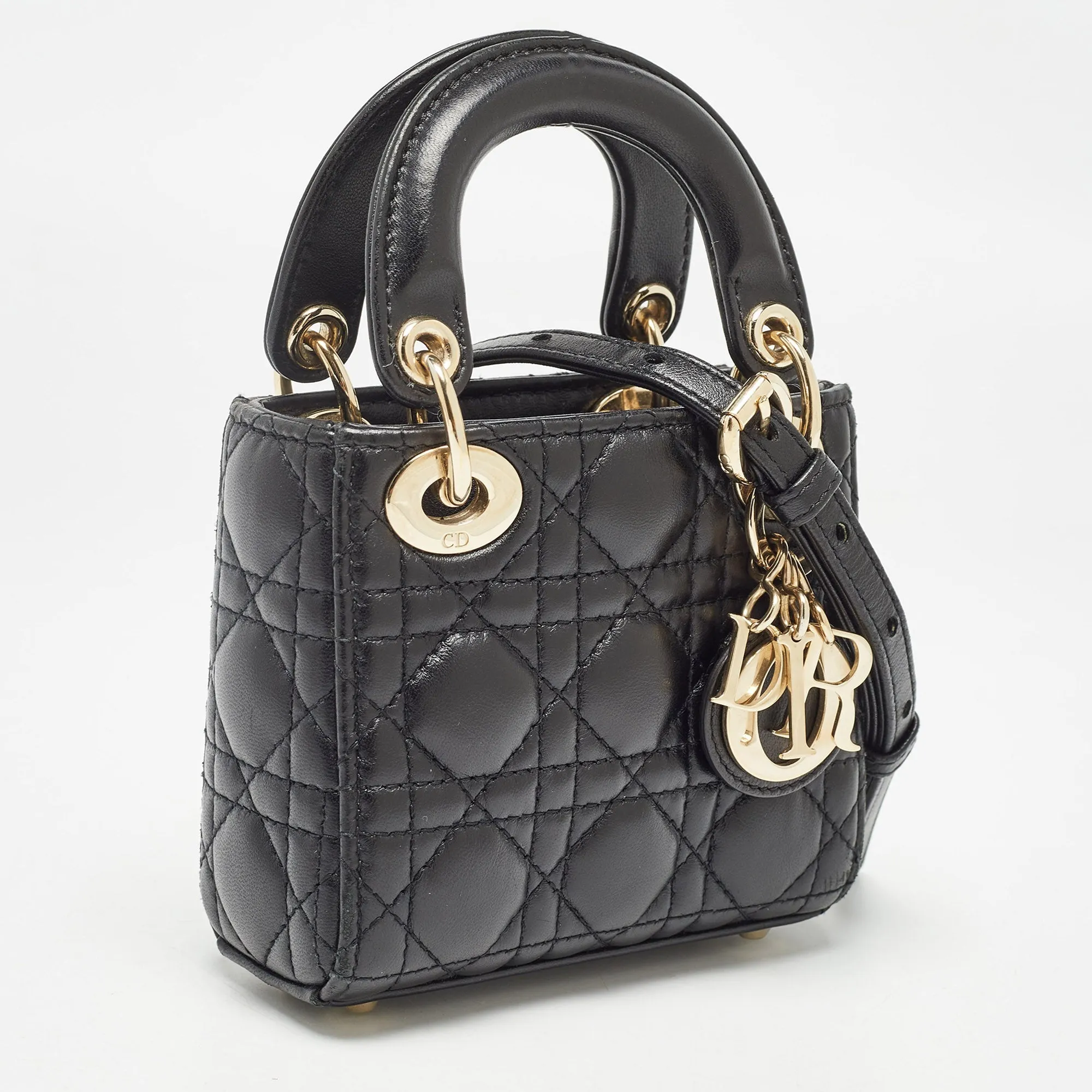 DIOR Black Cannage Leather Micro Lady  Tote