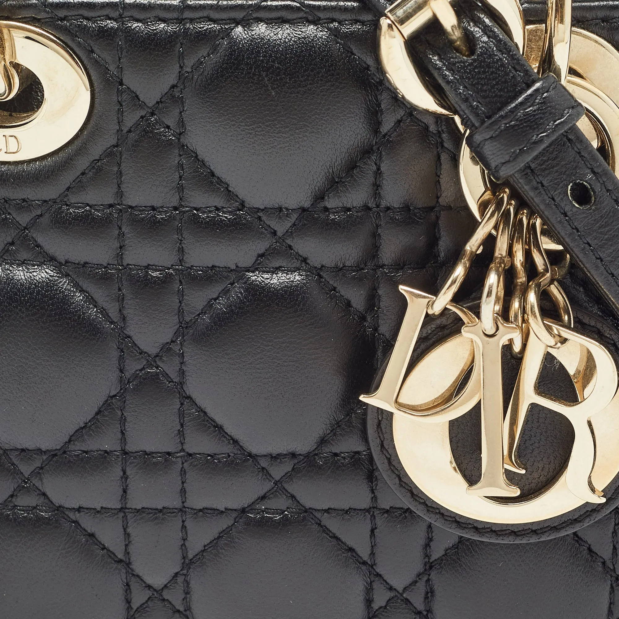 DIOR Black Cannage Leather Micro Lady  Tote