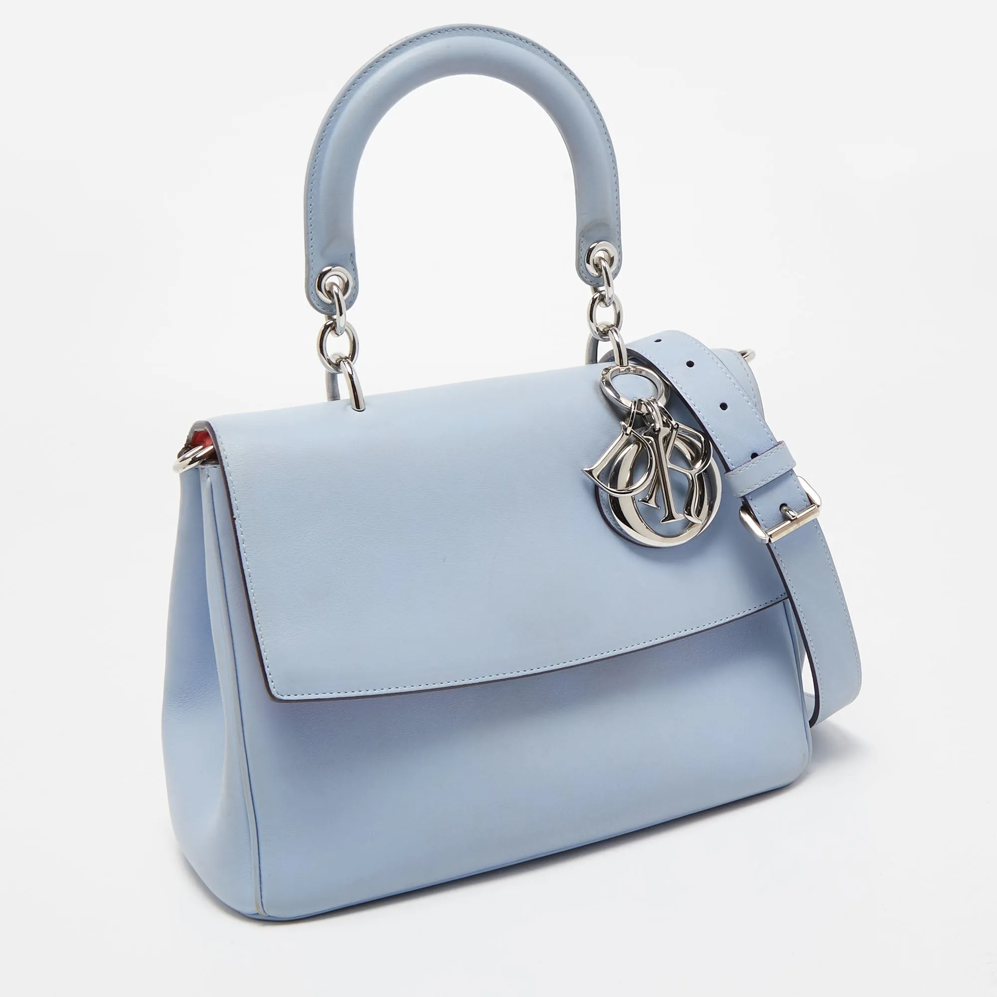DIOR Blue Leather Small Be  Flap Top Handle Bag
