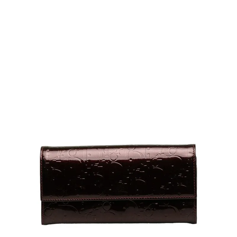 Dior Dior Long Wallet Enamel Bordeaux Wine Red