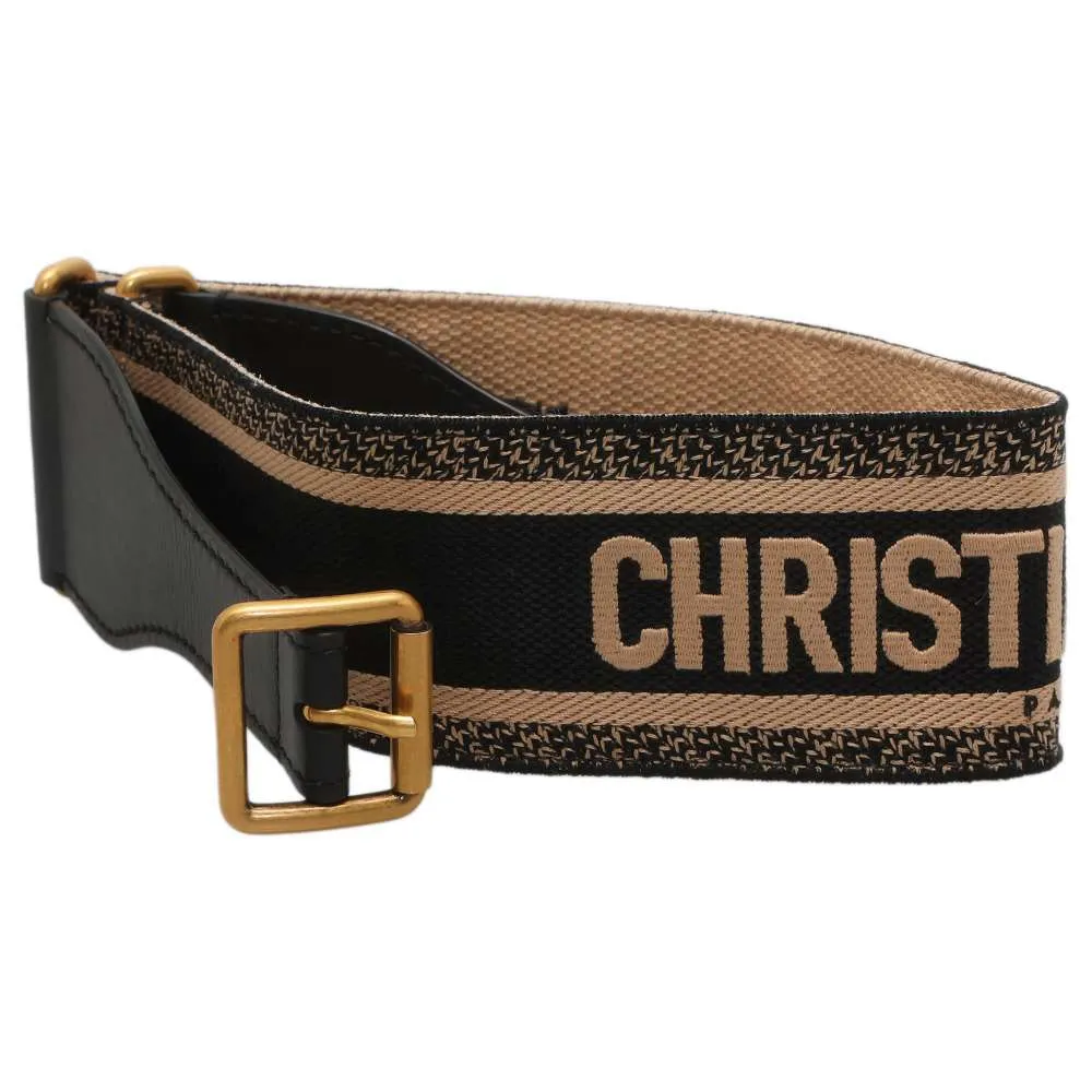 Dior Logo belt Size 80 Navy/Beige Canvas Leather
