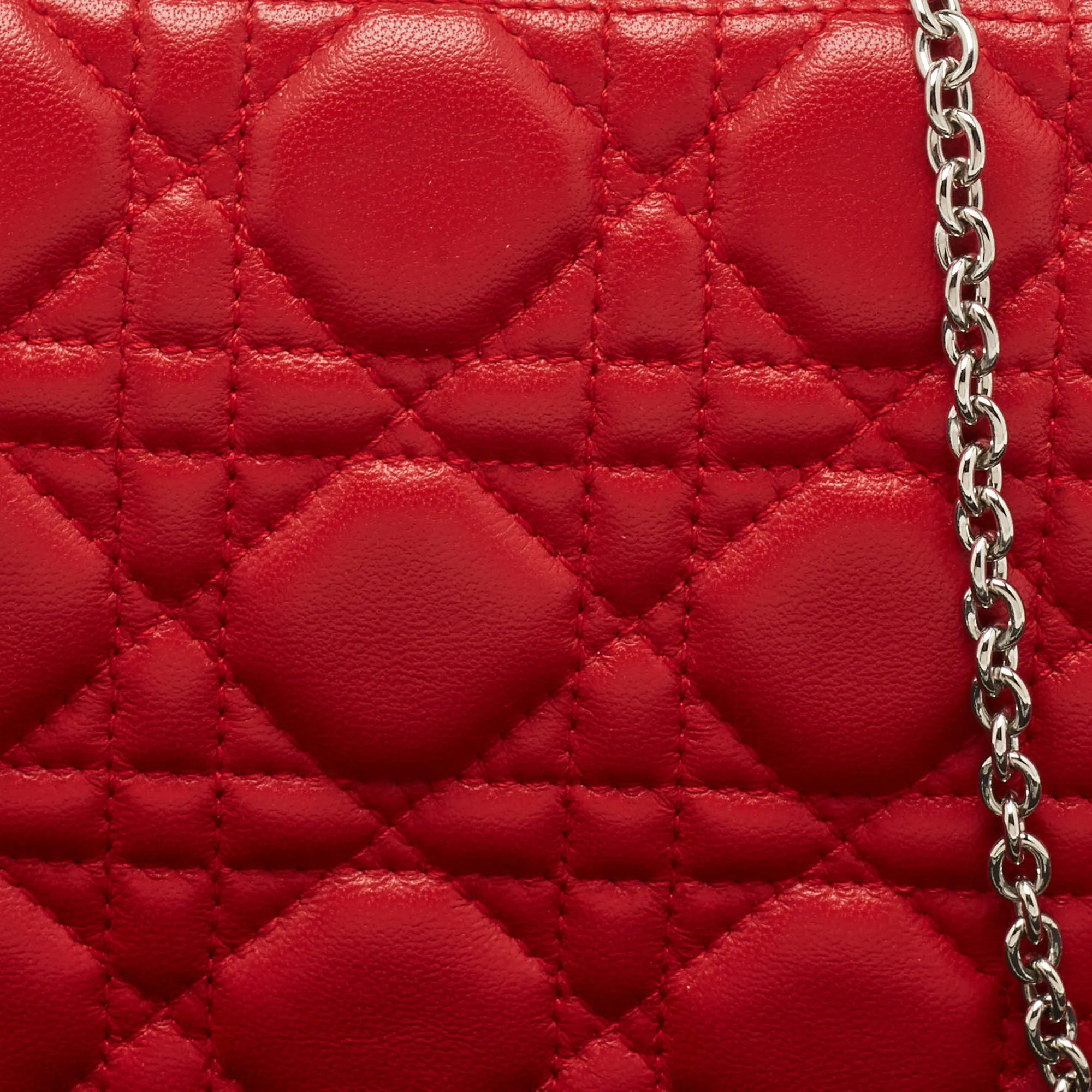 DIOR Red Cannage Leather Lady  Chain Clutch