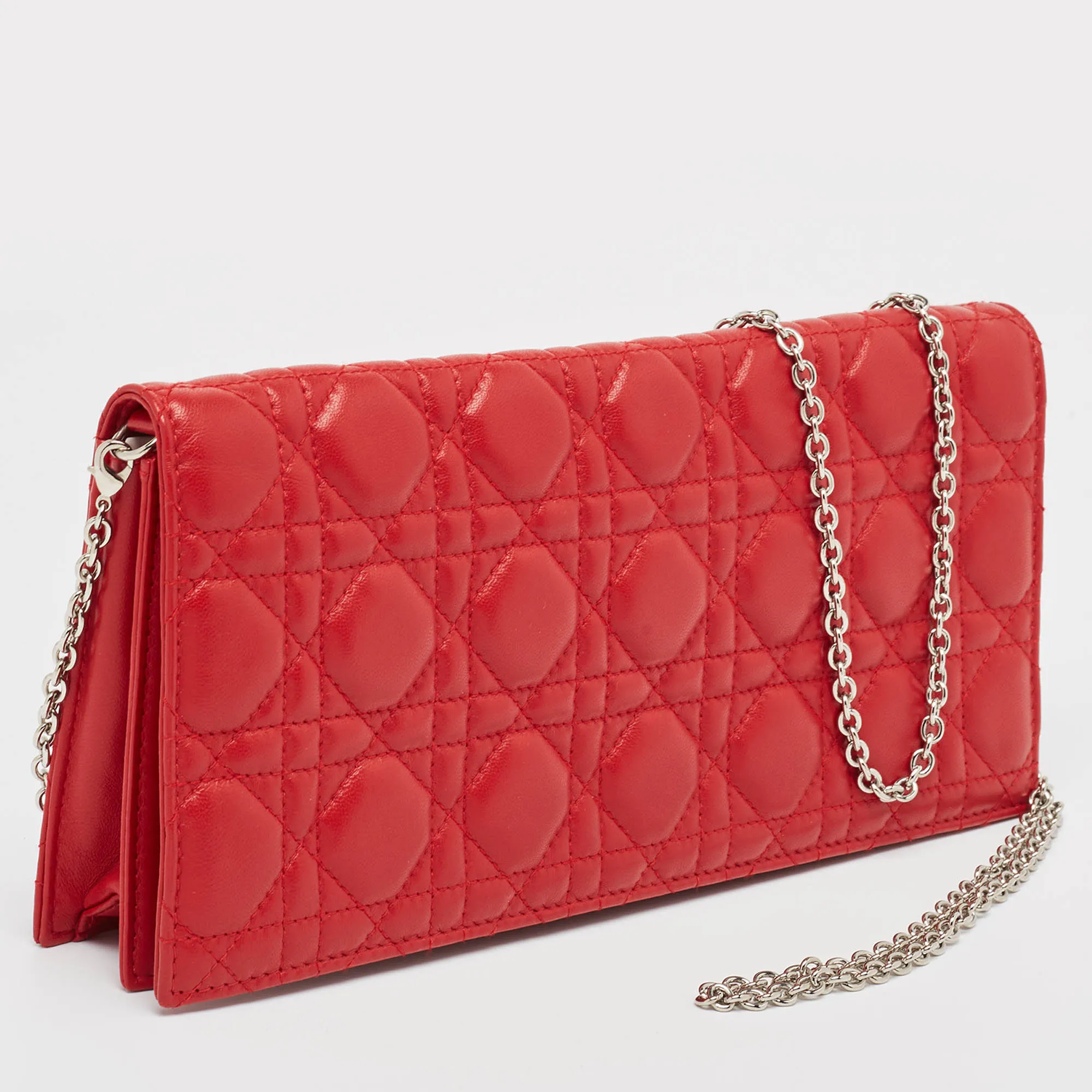 DIOR Red Cannage Leather Lady  Chain Clutch