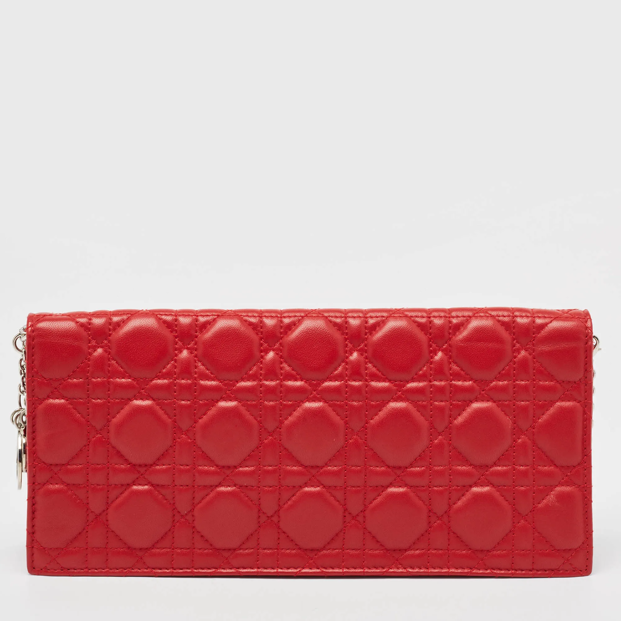 DIOR Red Cannage Leather Lady  Chain Clutch