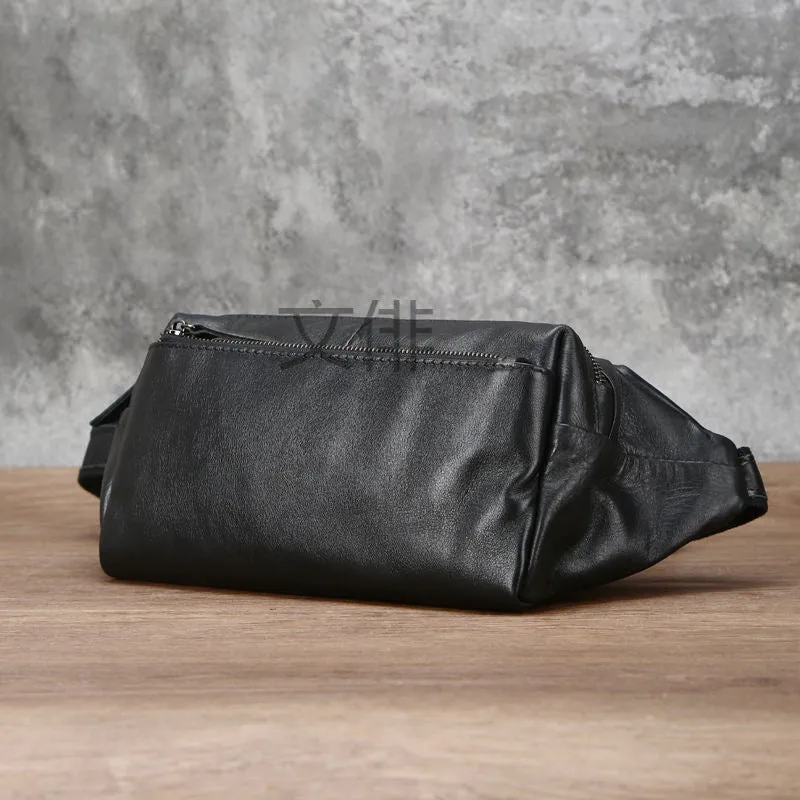 DUNNMALL WP Simple Leather Men's Chest Bag Trendy First Layer Cowhide Waist Bag Casual Single Shoulder Crossbody Phone Bag All-Match Diagonal Shoulder
