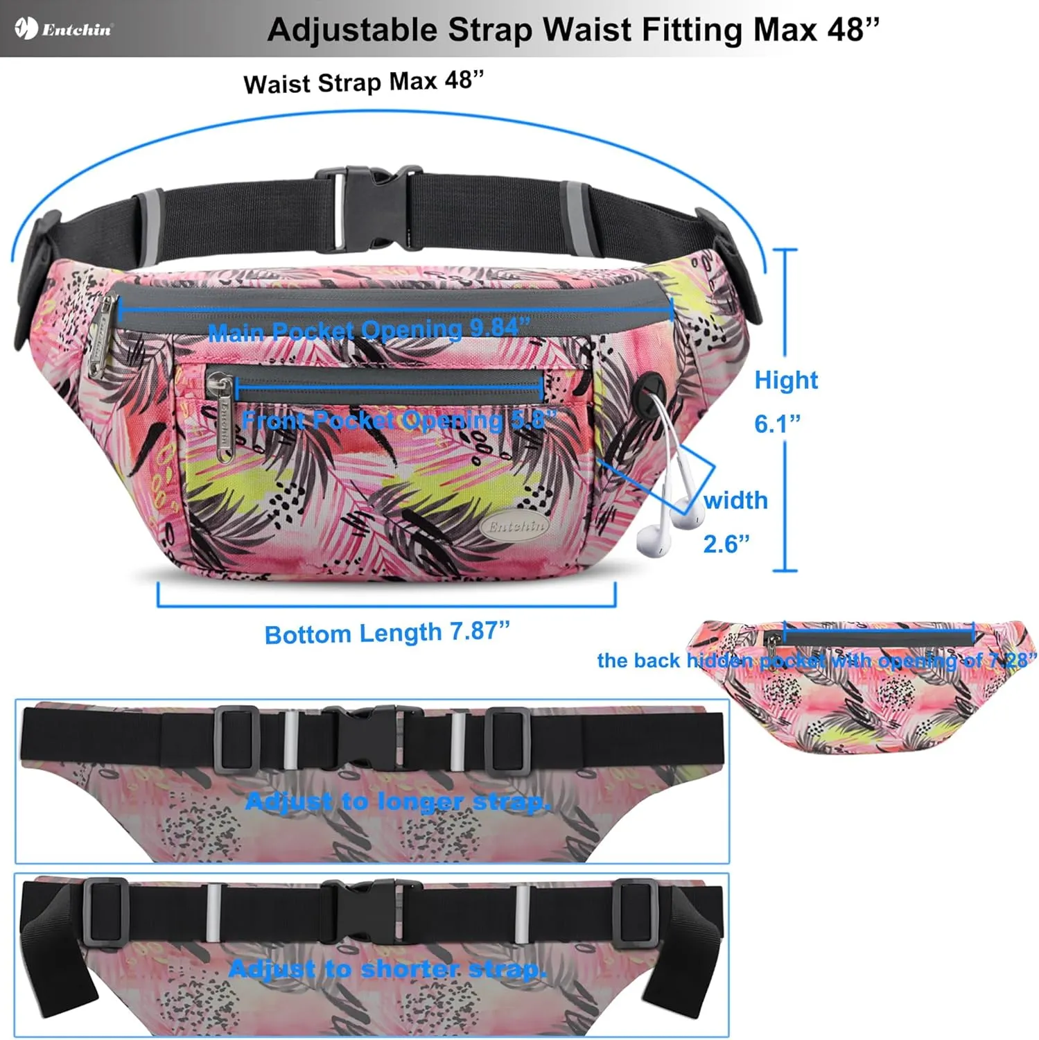 Entchin Fanny Pack for Women Men,Crossbody Belt Bag with 4-Zipper Pockets,Adjustable Waist Bag Pack,One of the Most Popular Travel Essential Gifts for Walking,Traveling,Cycling and Shopping