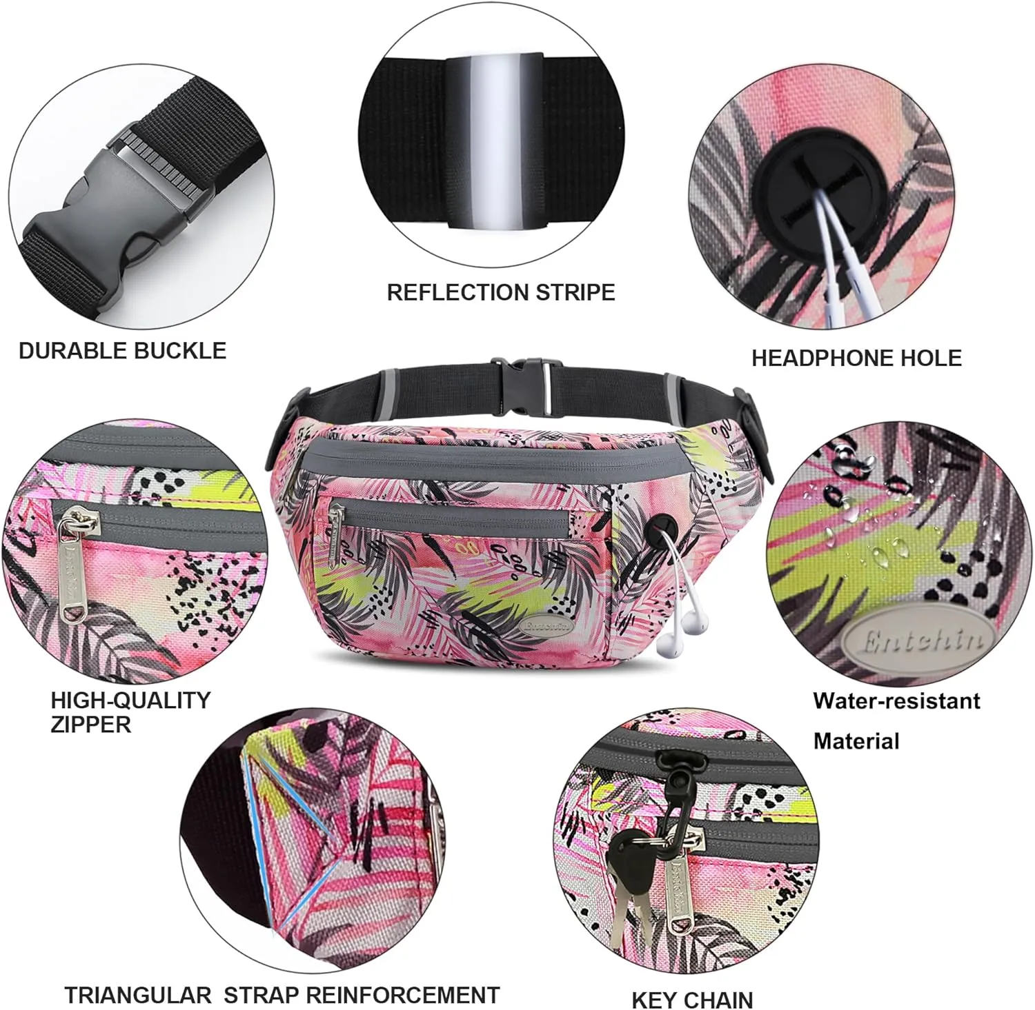 Entchin Fanny Pack for Women Men,Crossbody Belt Bag with 4-Zipper Pockets,Adjustable Waist Bag Pack,One of the Most Popular Travel Essential Gifts for Walking,Traveling,Cycling and Shopping