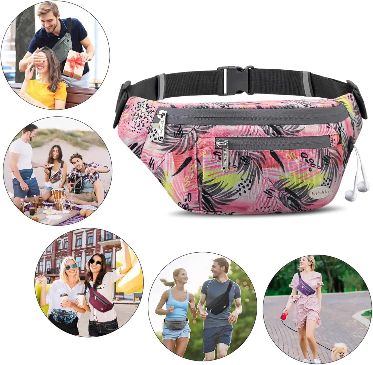 Entchin Fanny Pack for Women Men,Crossbody Belt Bag with 4-Zipper Pockets,Adjustable Waist Bag Pack,One of the Most Popular Travel Essential Gifts for Walking,Traveling,Cycling and Shopping